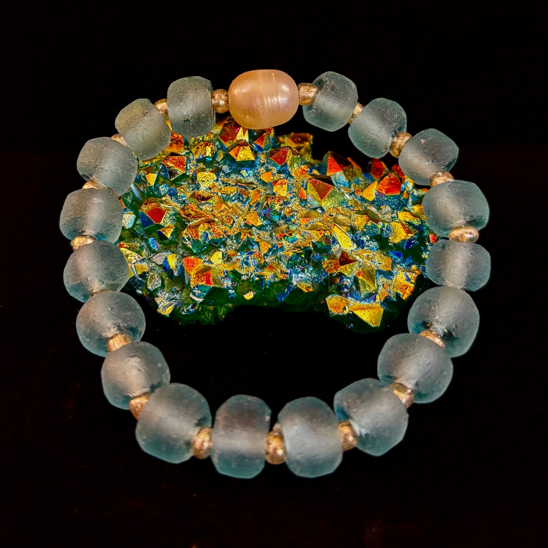 Ocean Aura Sea Glass & Pearl Bracelet 🌊✨