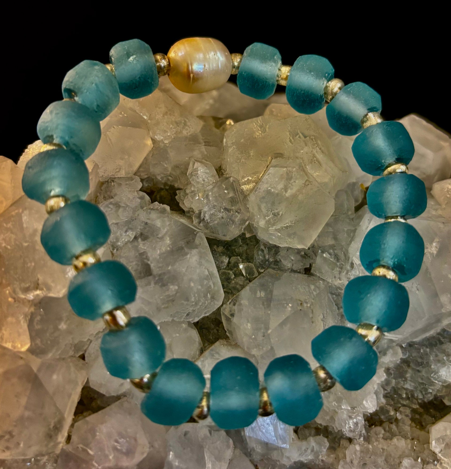 Ocean Aura Sea Glass & Pearl Bracelet 🌊✨