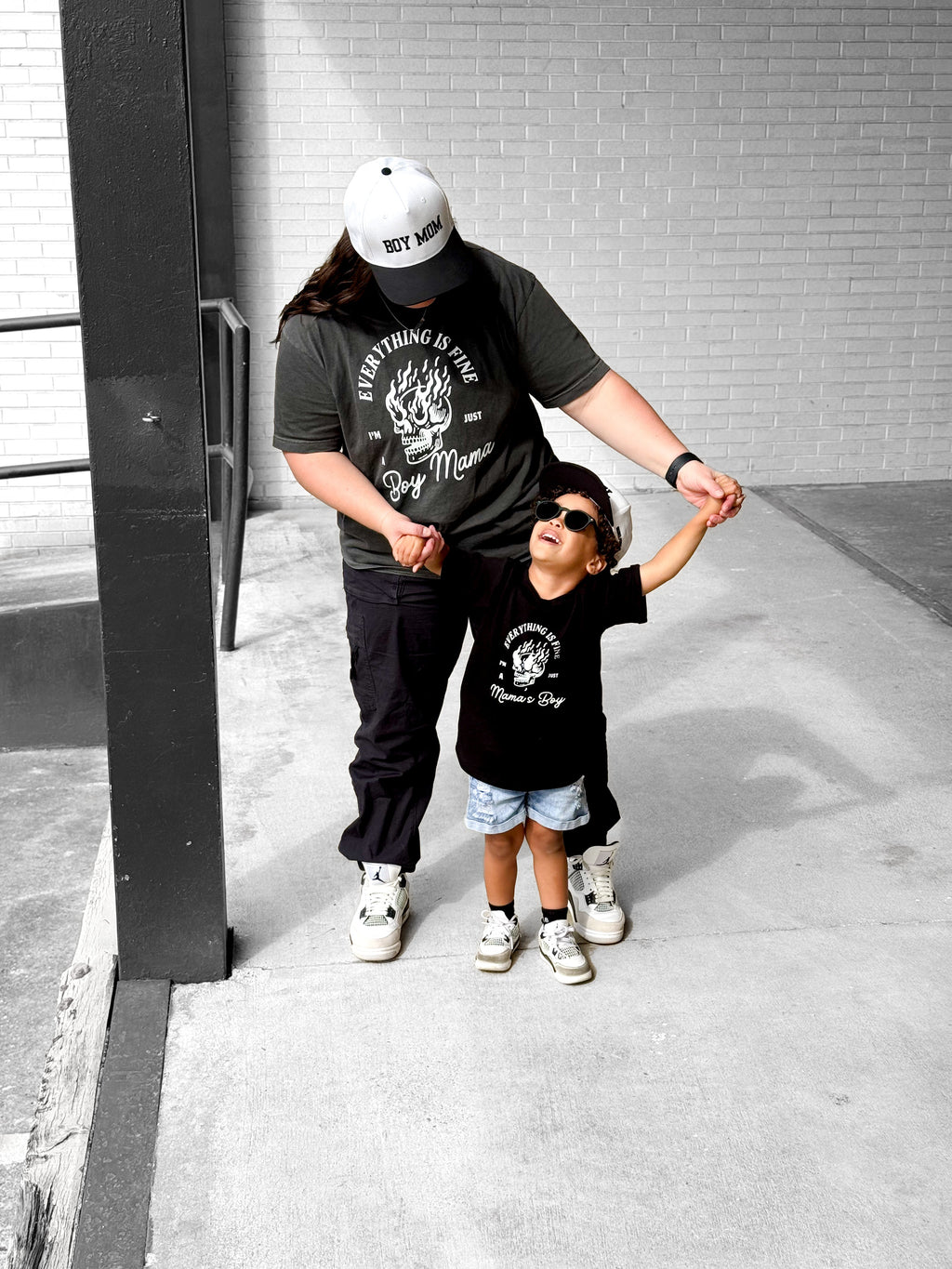 Everything's Fine Mama's Boy Graphic Kids Tee - Black & White