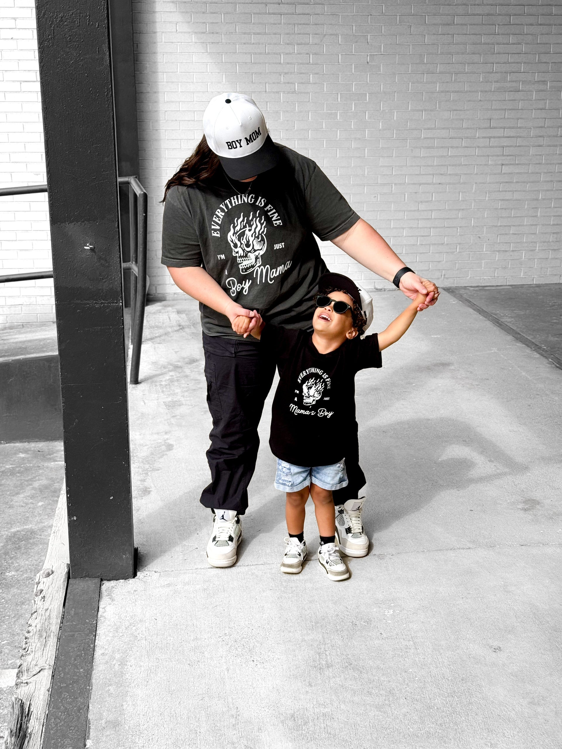 Everything's Fine Mama's Boy Graphic Kids Tee - Black & White
