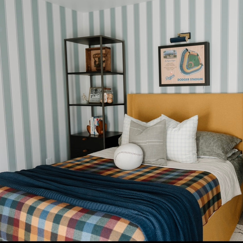 Andy Striped Removable Wallpaper in Blue, White, Pink and Cream