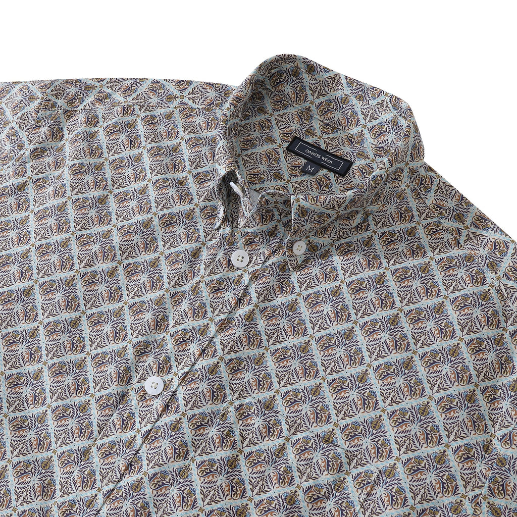 Men's Gray Diamond Pattern Aloha Shirt Short Sleeve Cotton