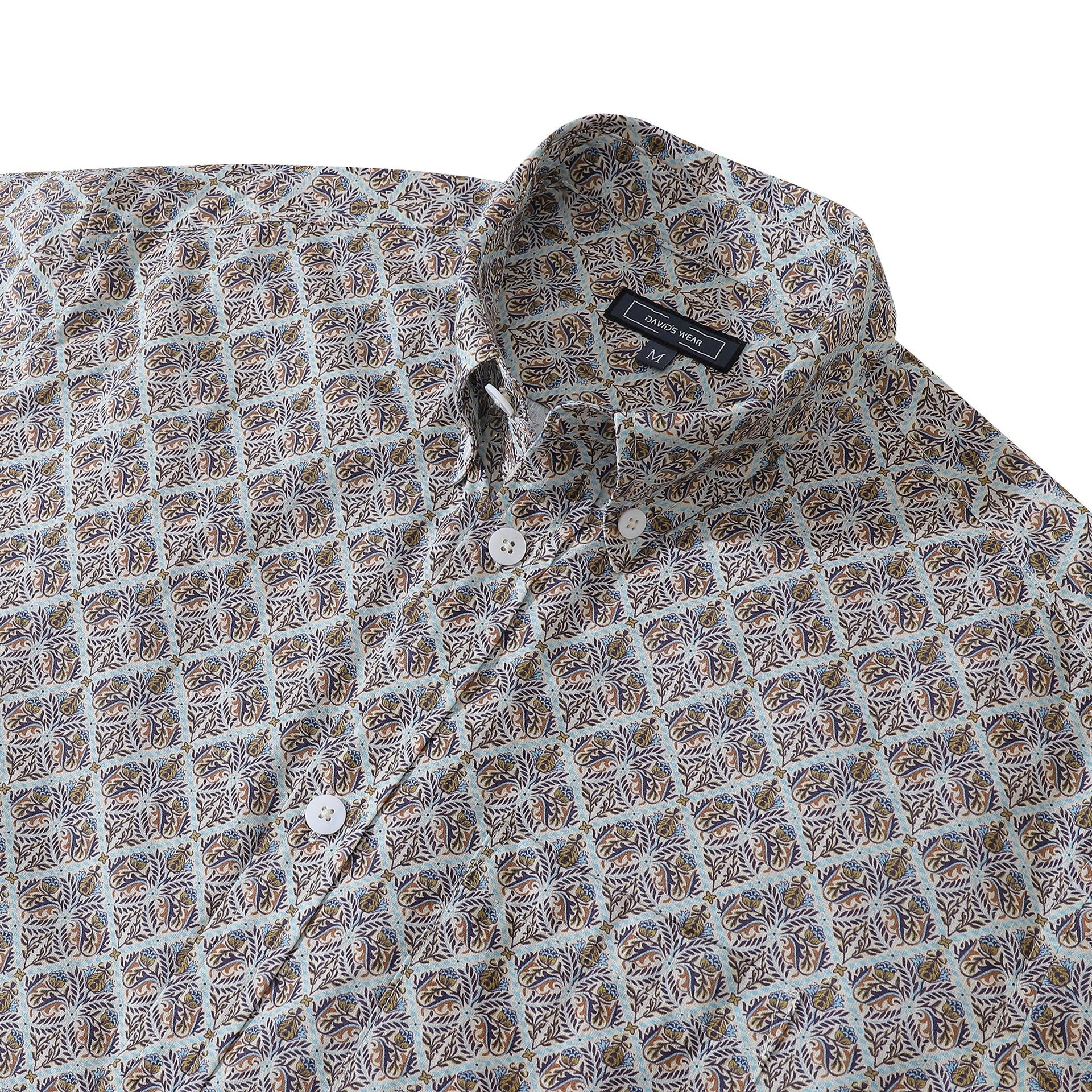Men's Gray Diamond Pattern Aloha Shirt Short Sleeve Cotton