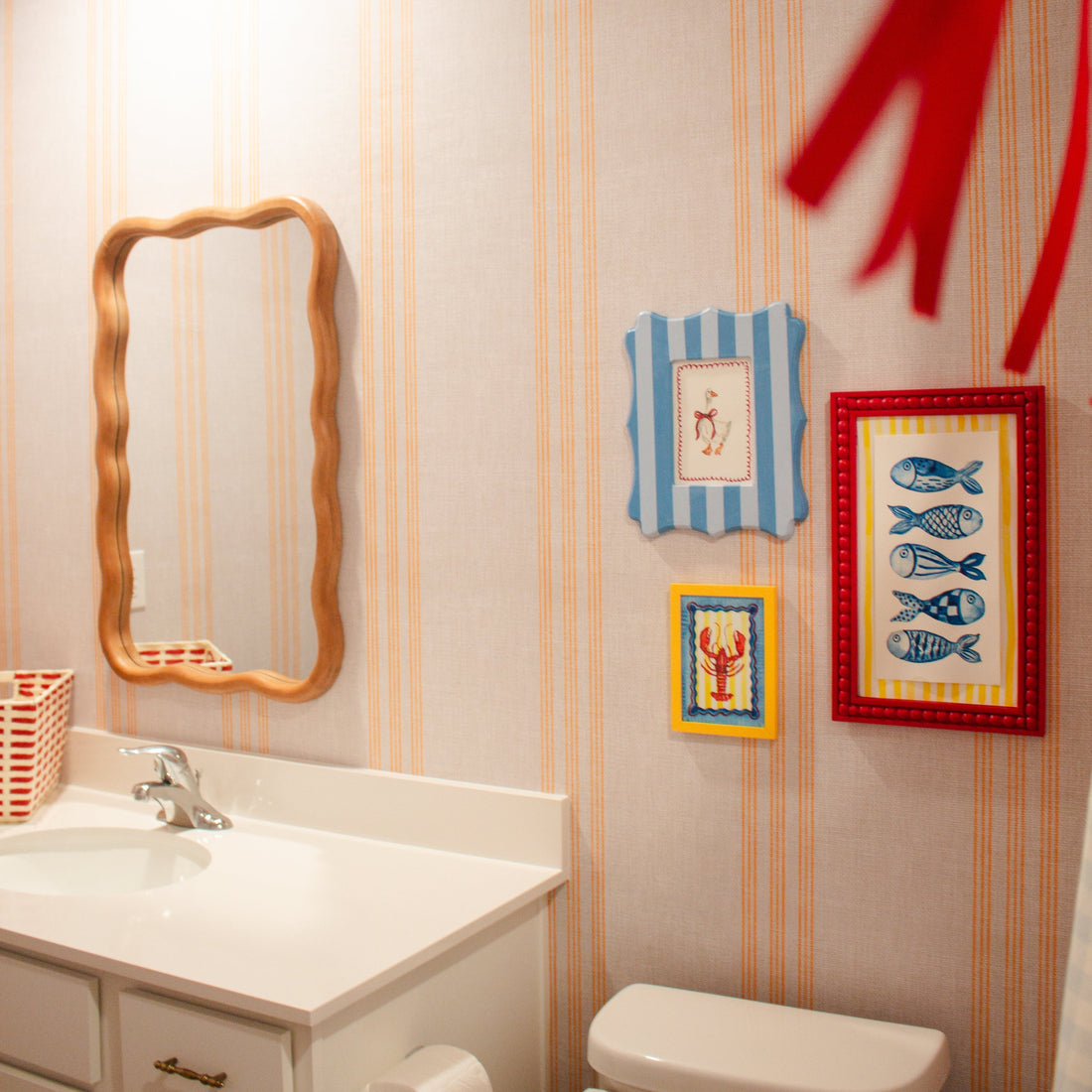 Ridley pattern peel and stick wallpaper applied to an accent wall in a bright home interior.