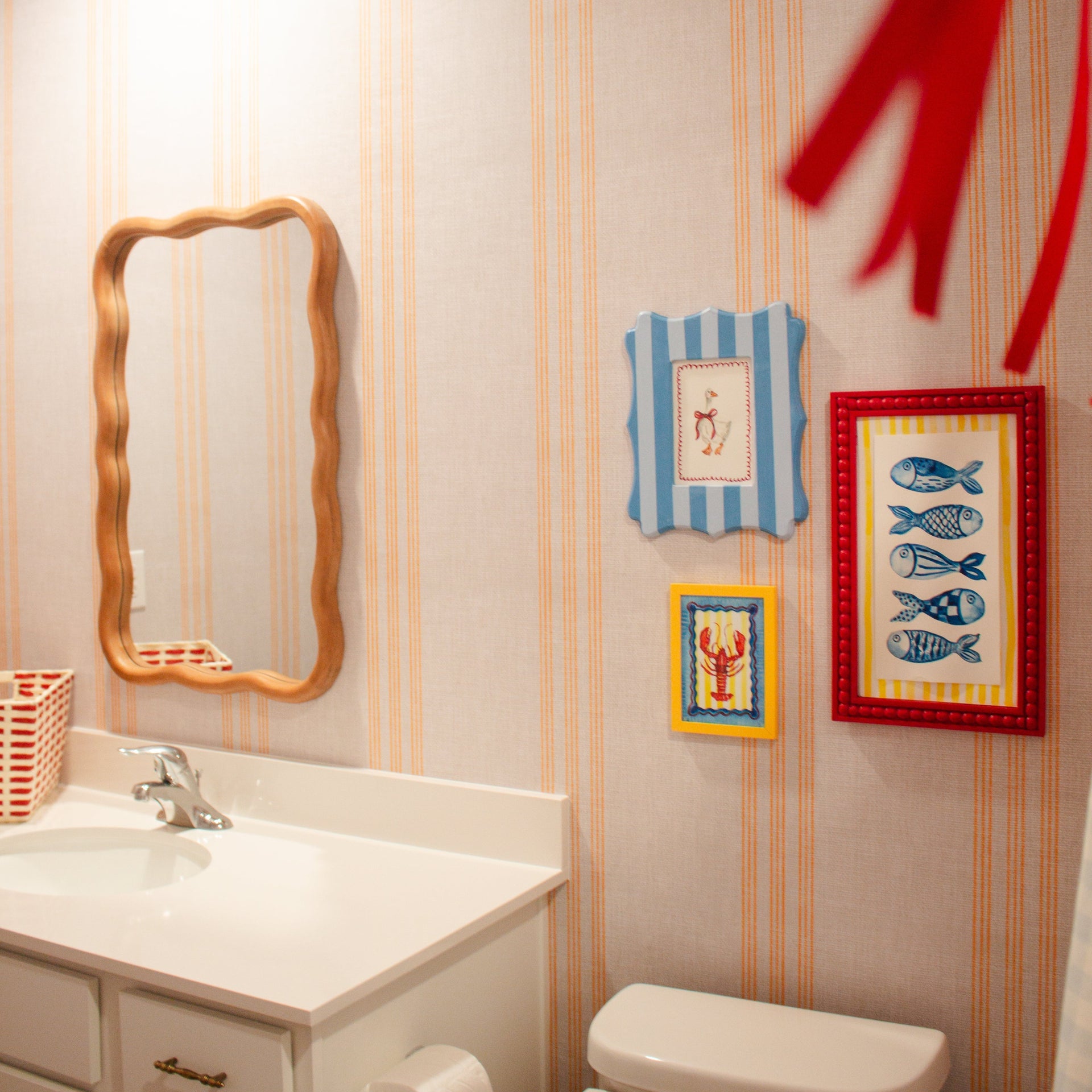 Ridley pattern peel and stick wallpaper applied to an accent wall in a bright home interior.