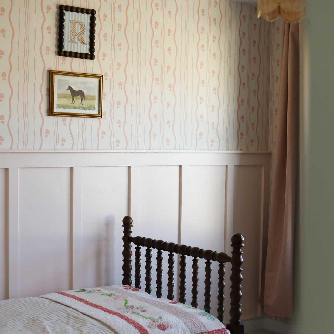 Halle floral wallpaper with elegant blush pink and cream colors for a romantic traditional aesthetic.