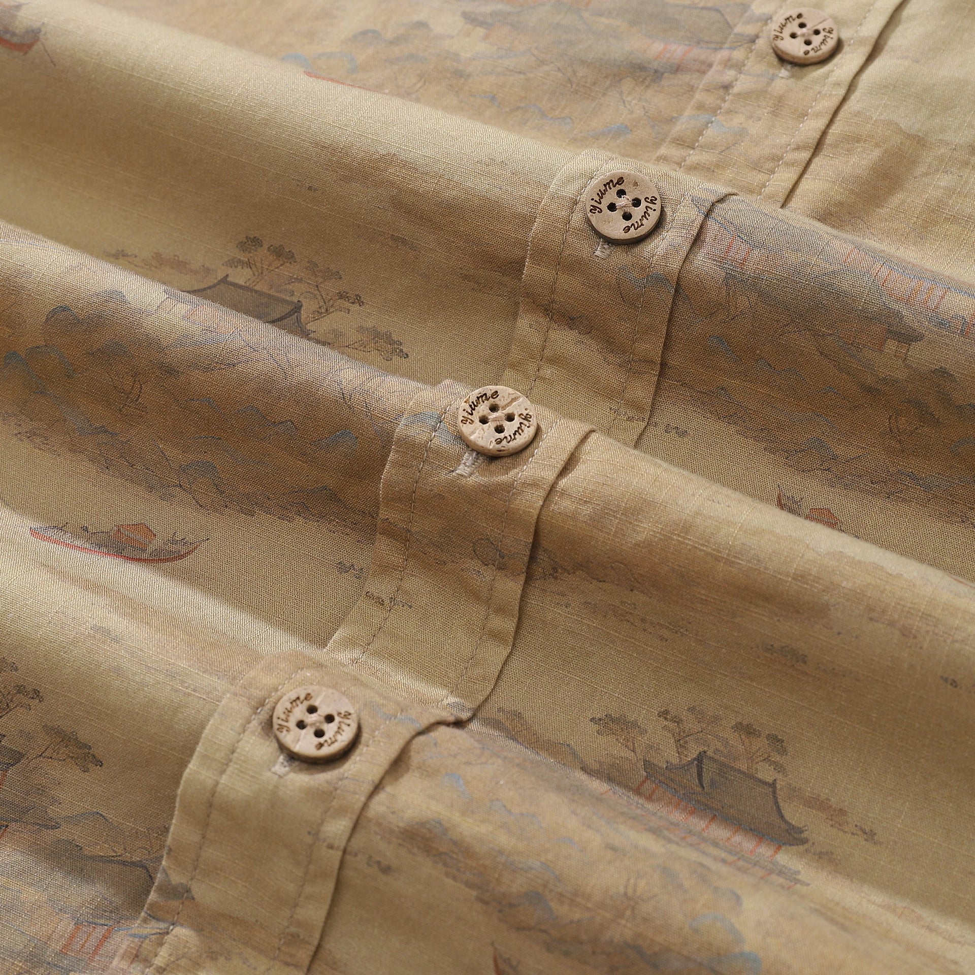 Vintage Serenity Along the Riverbank Cotton Aloha Shirt