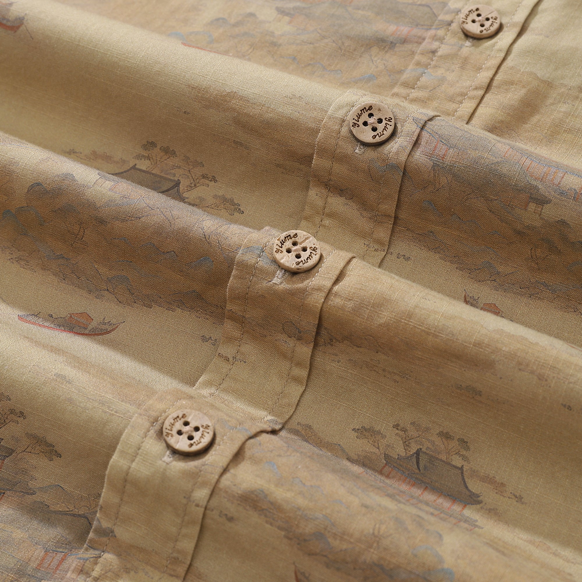 Vintage Serenity Along the Riverbank Cotton Aloha Shirt
