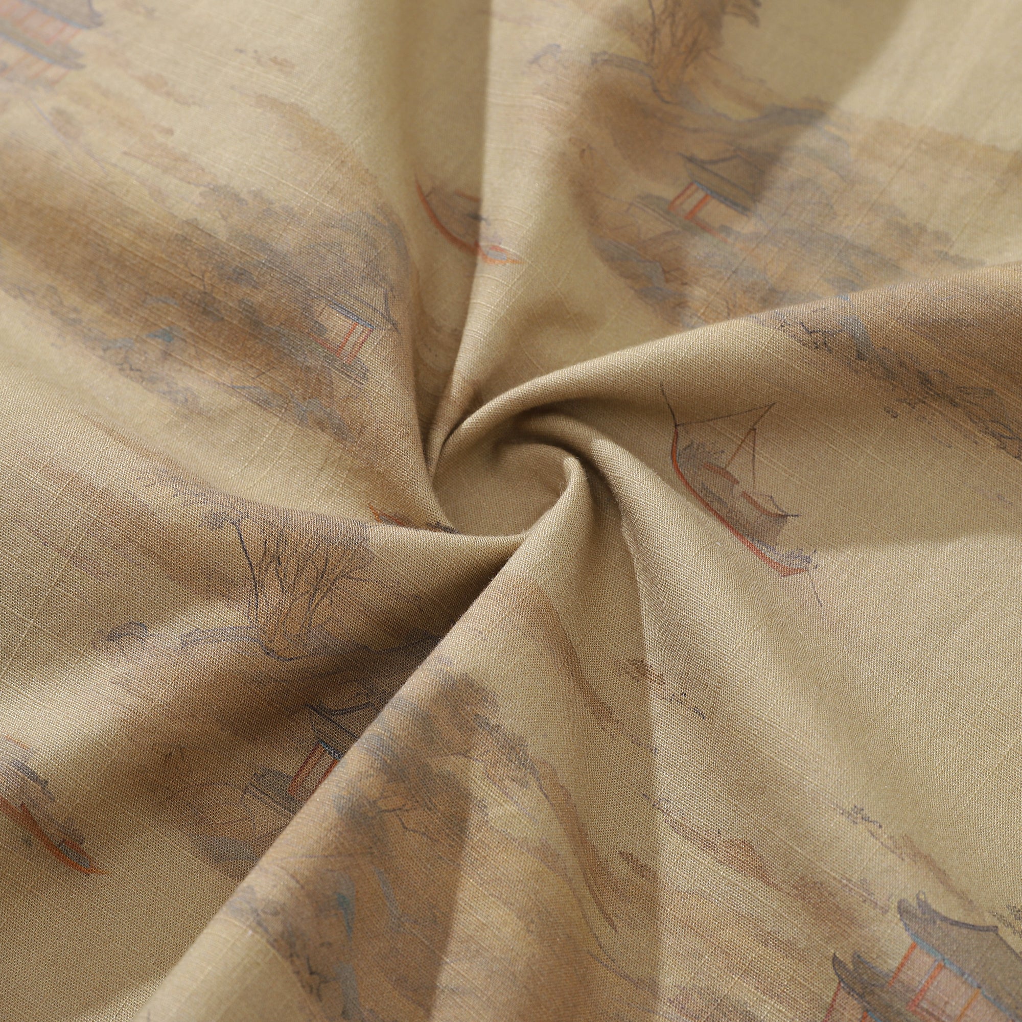 Vintage Serenity Along the Riverbank Cotton Aloha Shirt