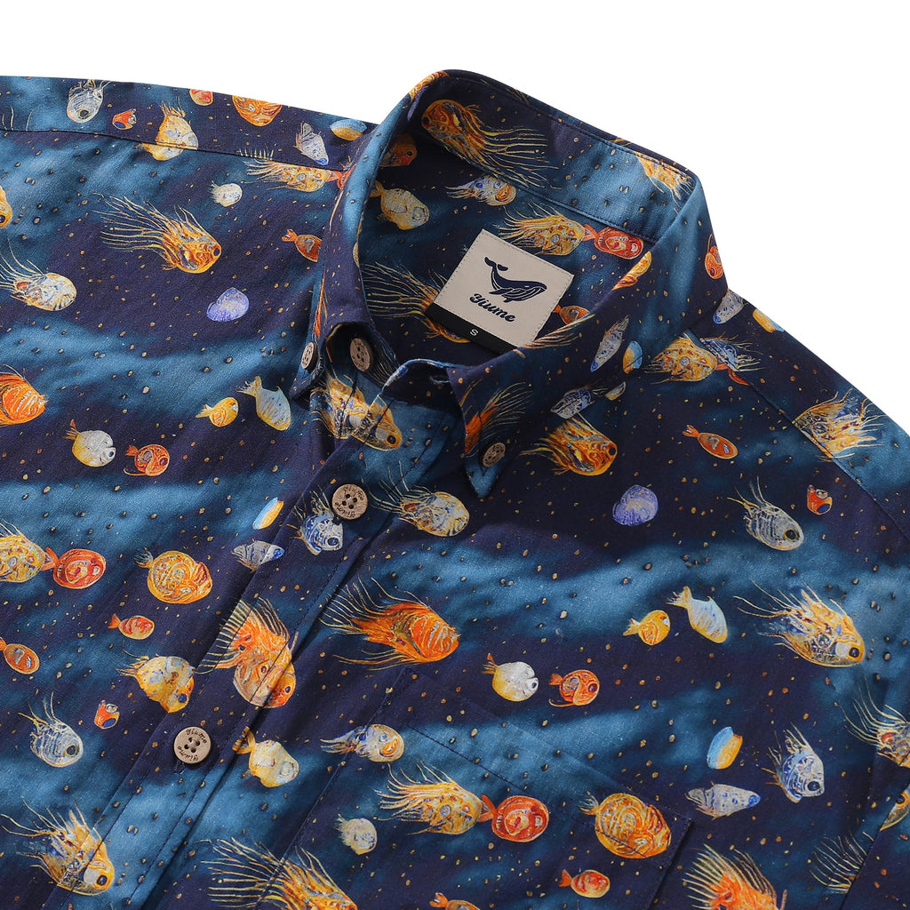 Men's Aquatic Reverie Print Short Sleeve Button-Down Cotton Shirt