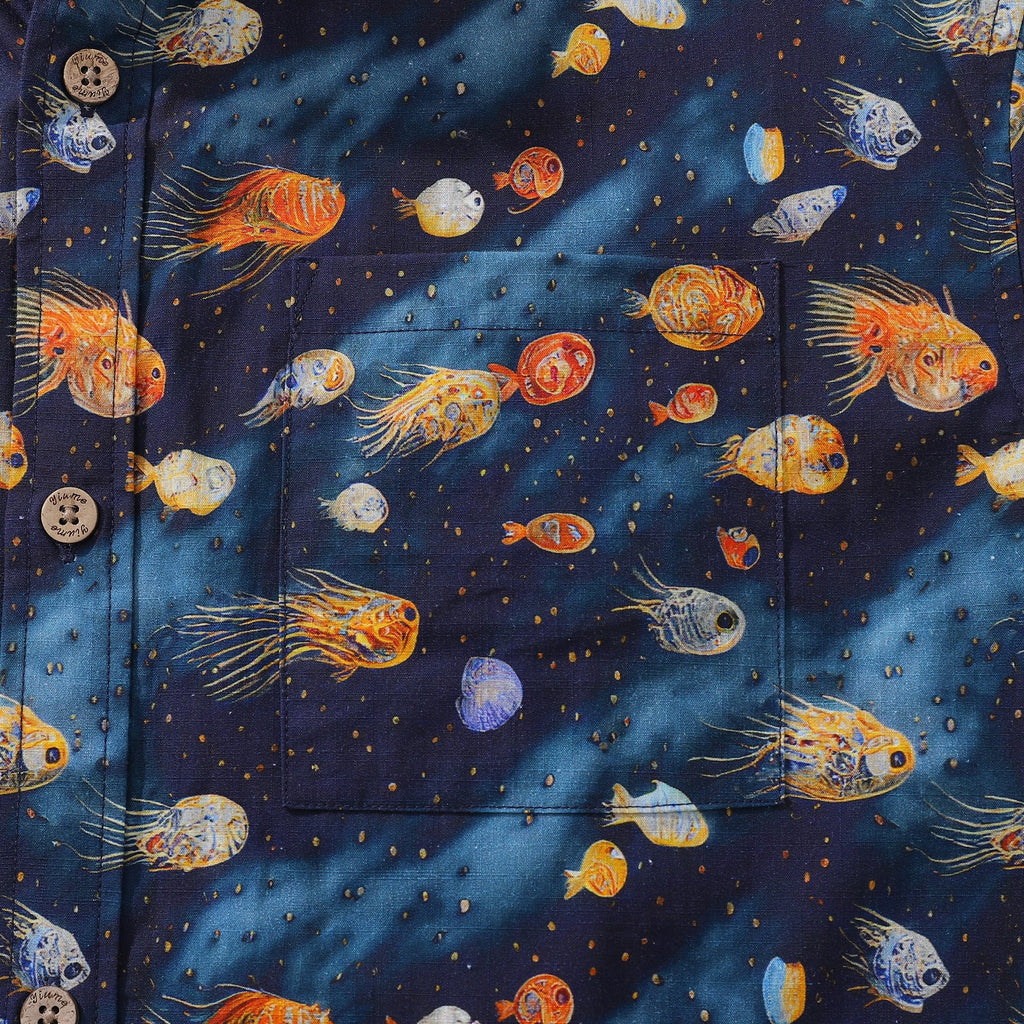 Men's Aquatic Reverie Print Short Sleeve Button-Down Cotton Shirt