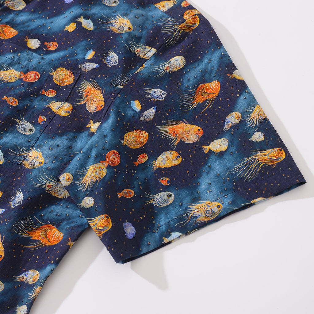 Men's Aquatic Reverie Print Short Sleeve Button-Down Cotton Shirt