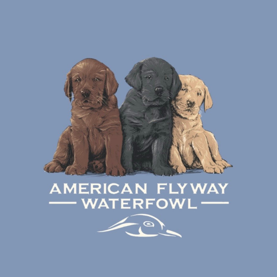 Puppy Tee in Washed Denim Blue Unisex Cotton Outdoor Graphic Shirt