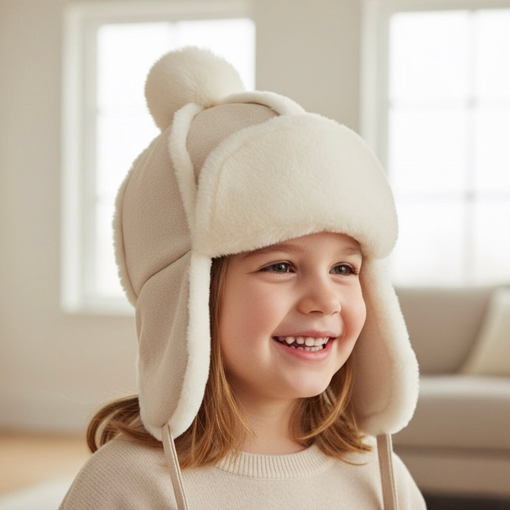 Faux - Fur Winter Hat for Kids- Sherpa Aviator Hat