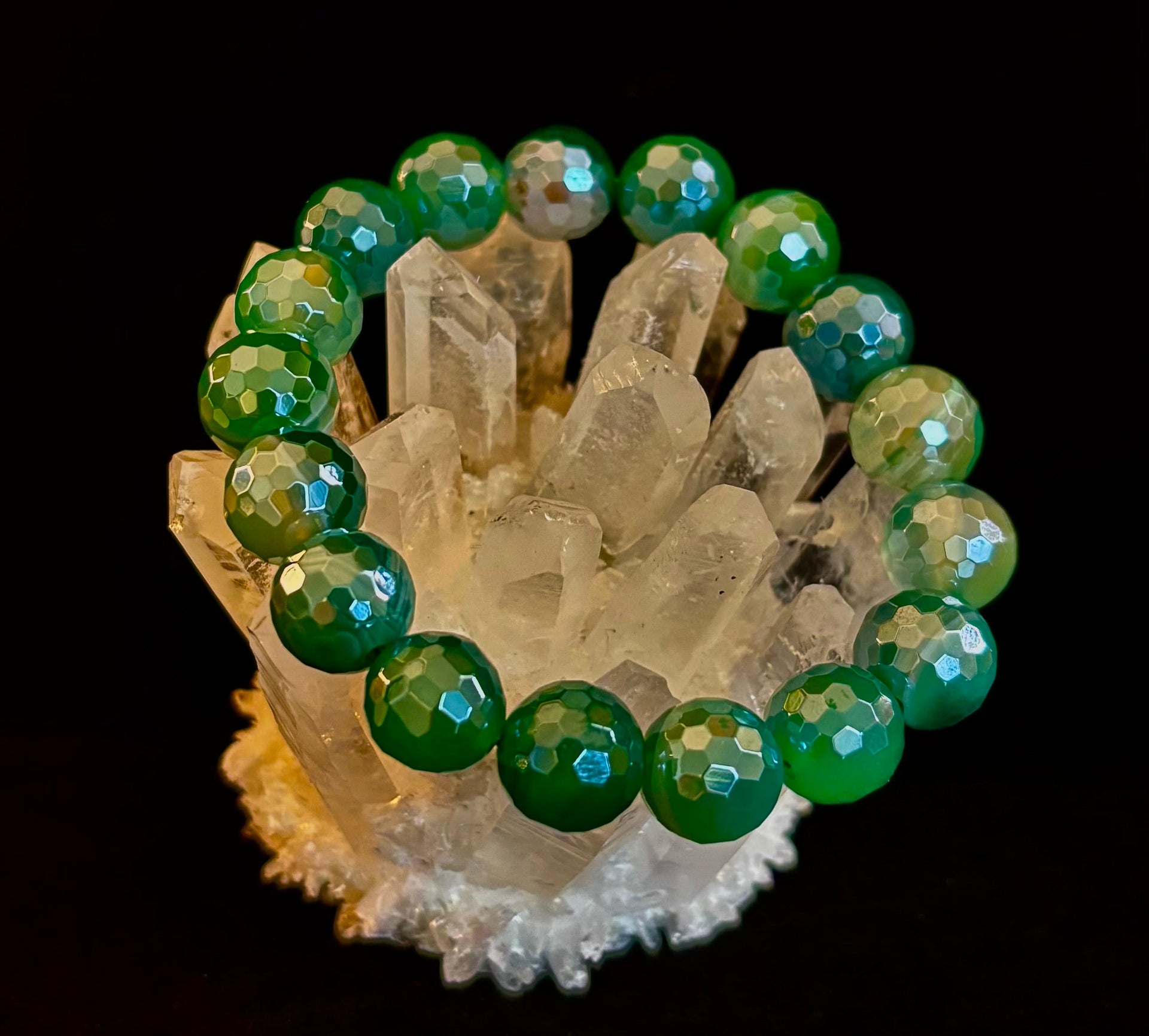 Green Goddess Glam Bracelet - Mystic Green Banded Agate (12mm)