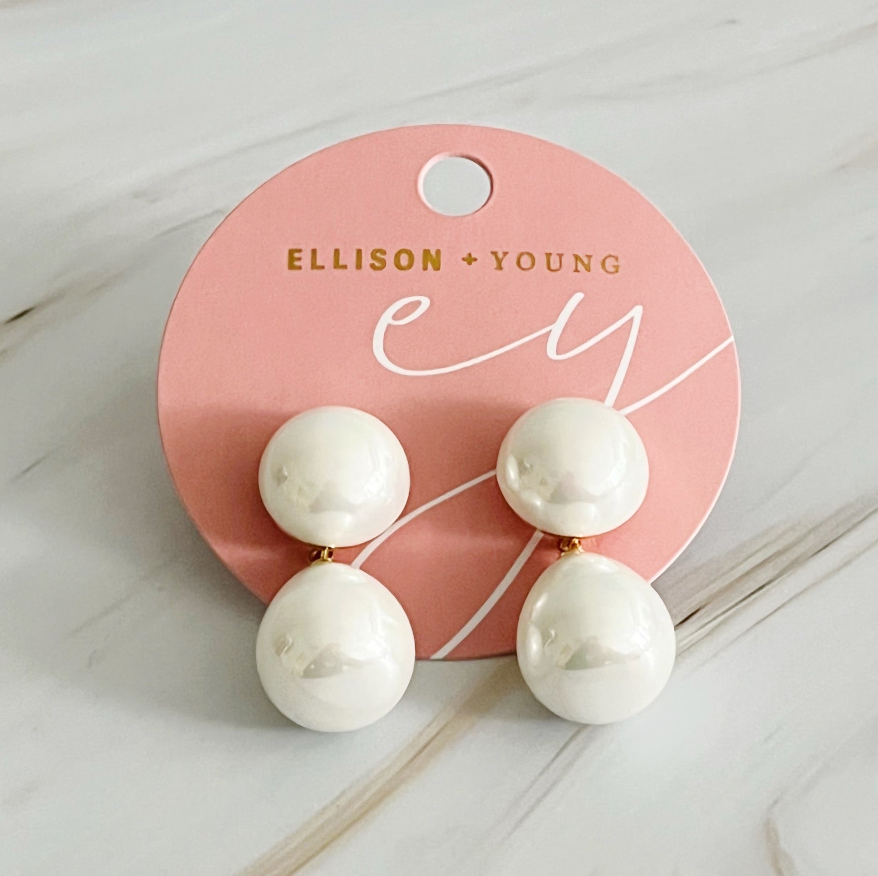 White Pearl Teardrop Earrings with 18k Gold Plated Accents - Image 4