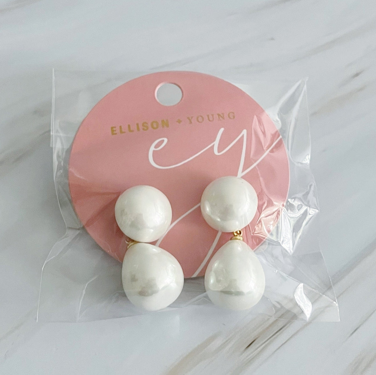 White Pearl Teardrop Earrings with 18k Gold Plated Accents - Image 5