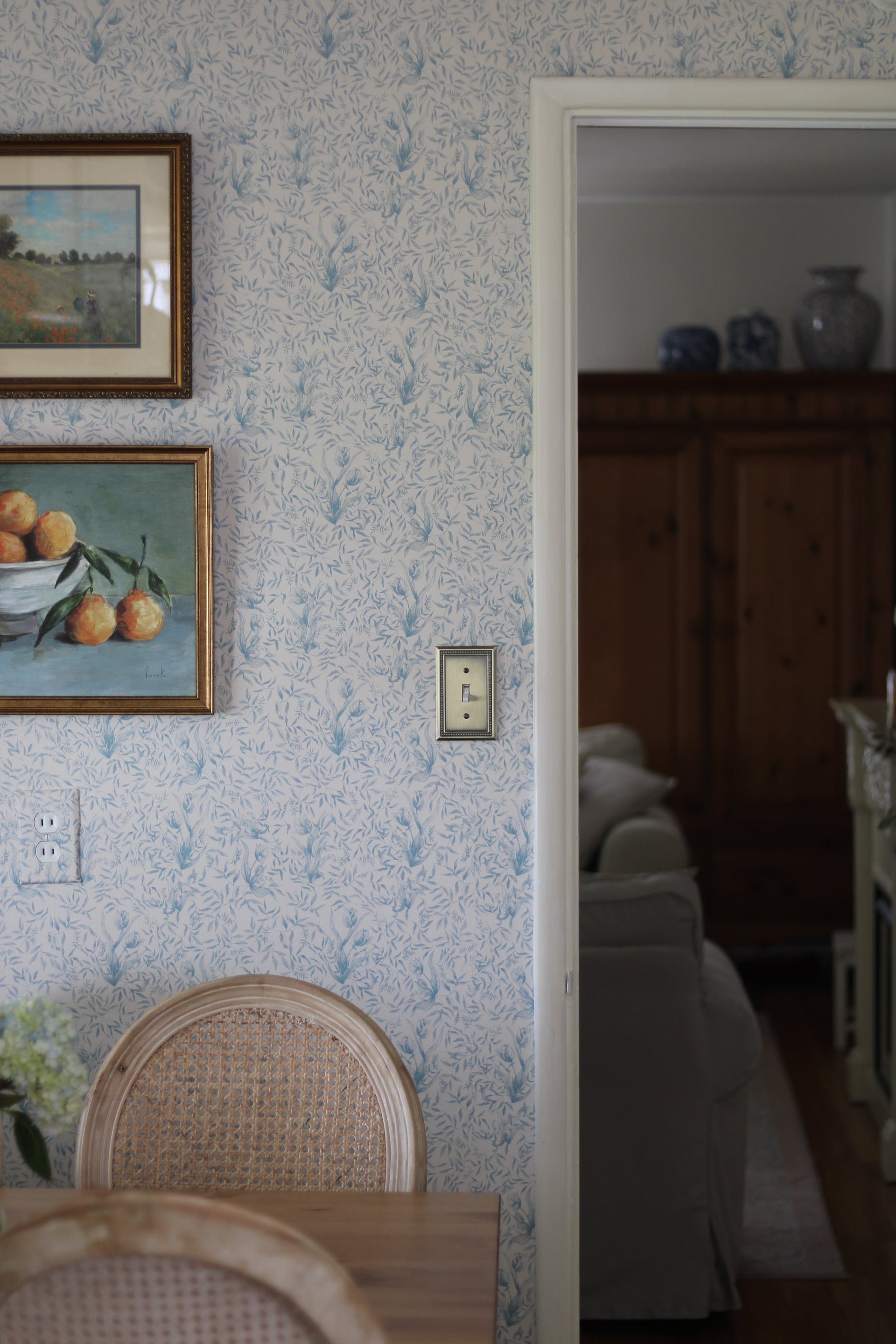 Austen Floral Cottagecore Wallpaper - White & Blue