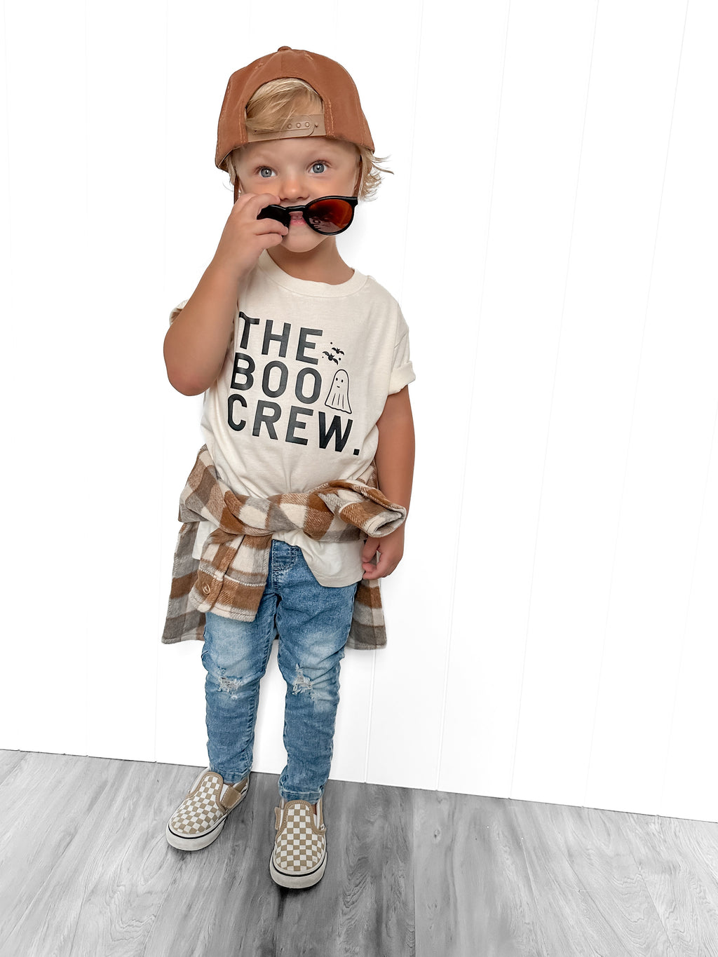 The Boo Crew unisex kids cotton tee in off-white and black