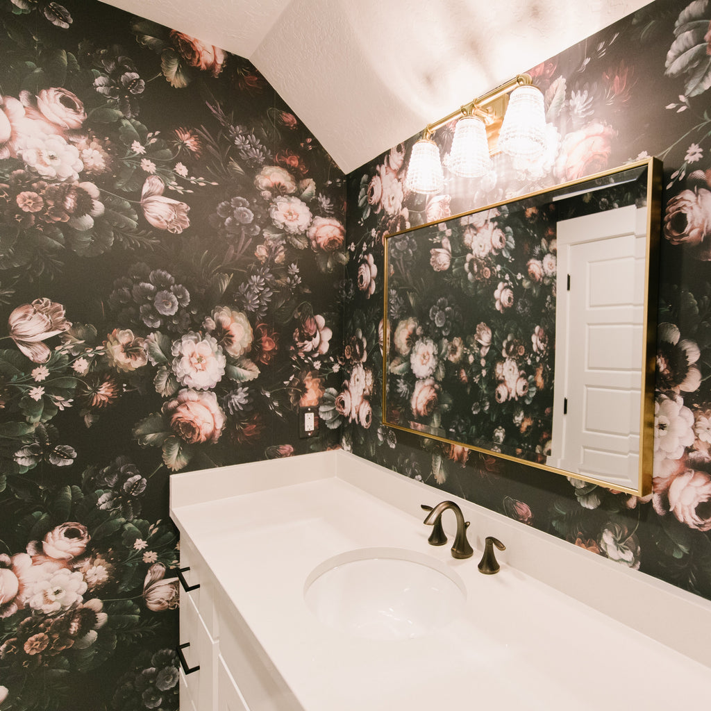 Eilish Floral Removable Wallpaper in Black, Dusty-Rose & Green