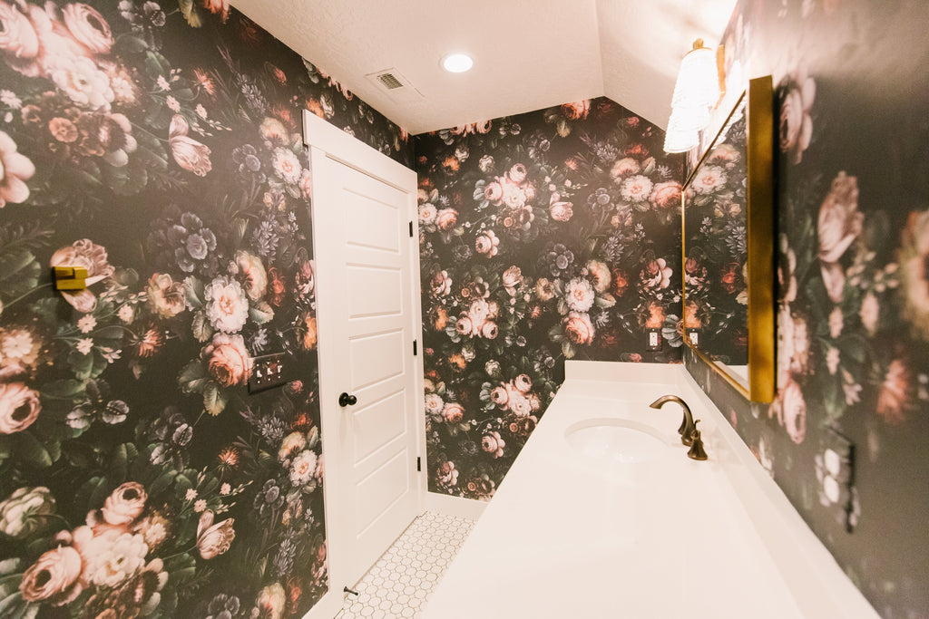 Eilish Floral Removable Wallpaper in Black, Dusty-Rose & Green
