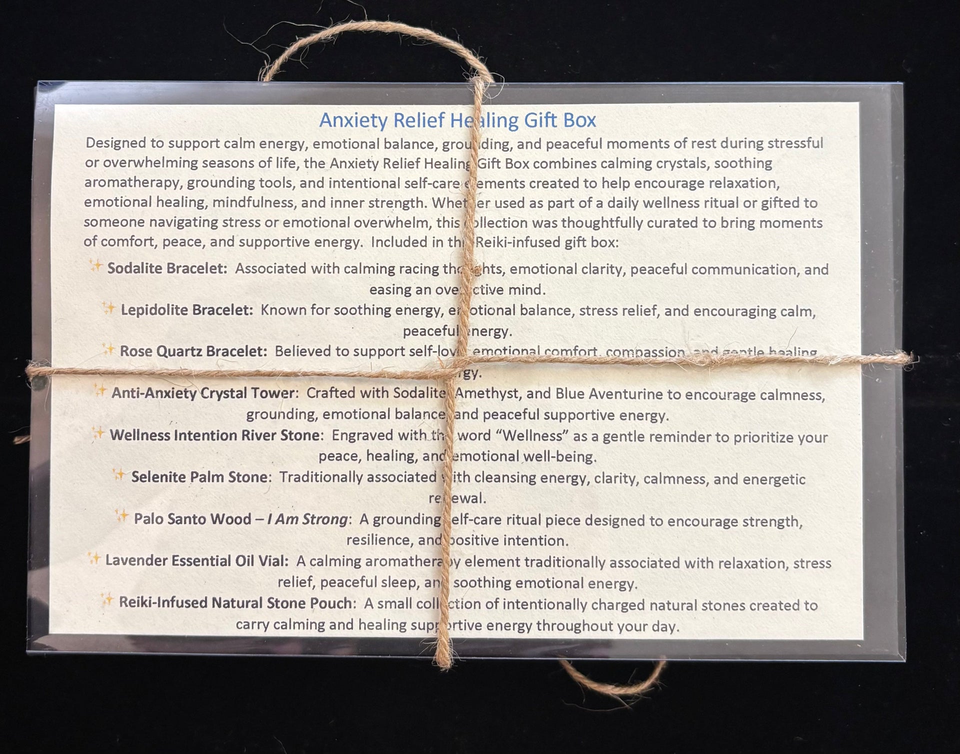 Anxiety Relief Healing Gift Box: Reiki-Infused Crystal Wellness Set