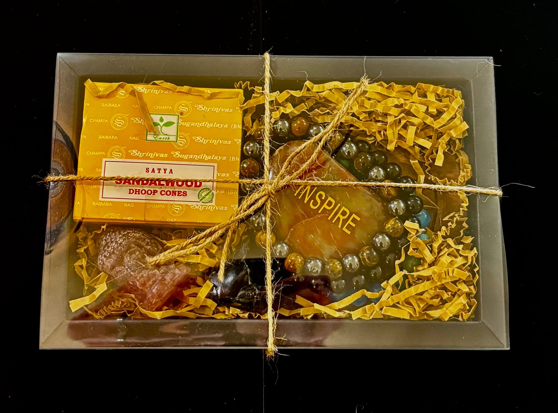 Father’s Day spiritual gift box with black obsidian, tiger's eye, and gold accents