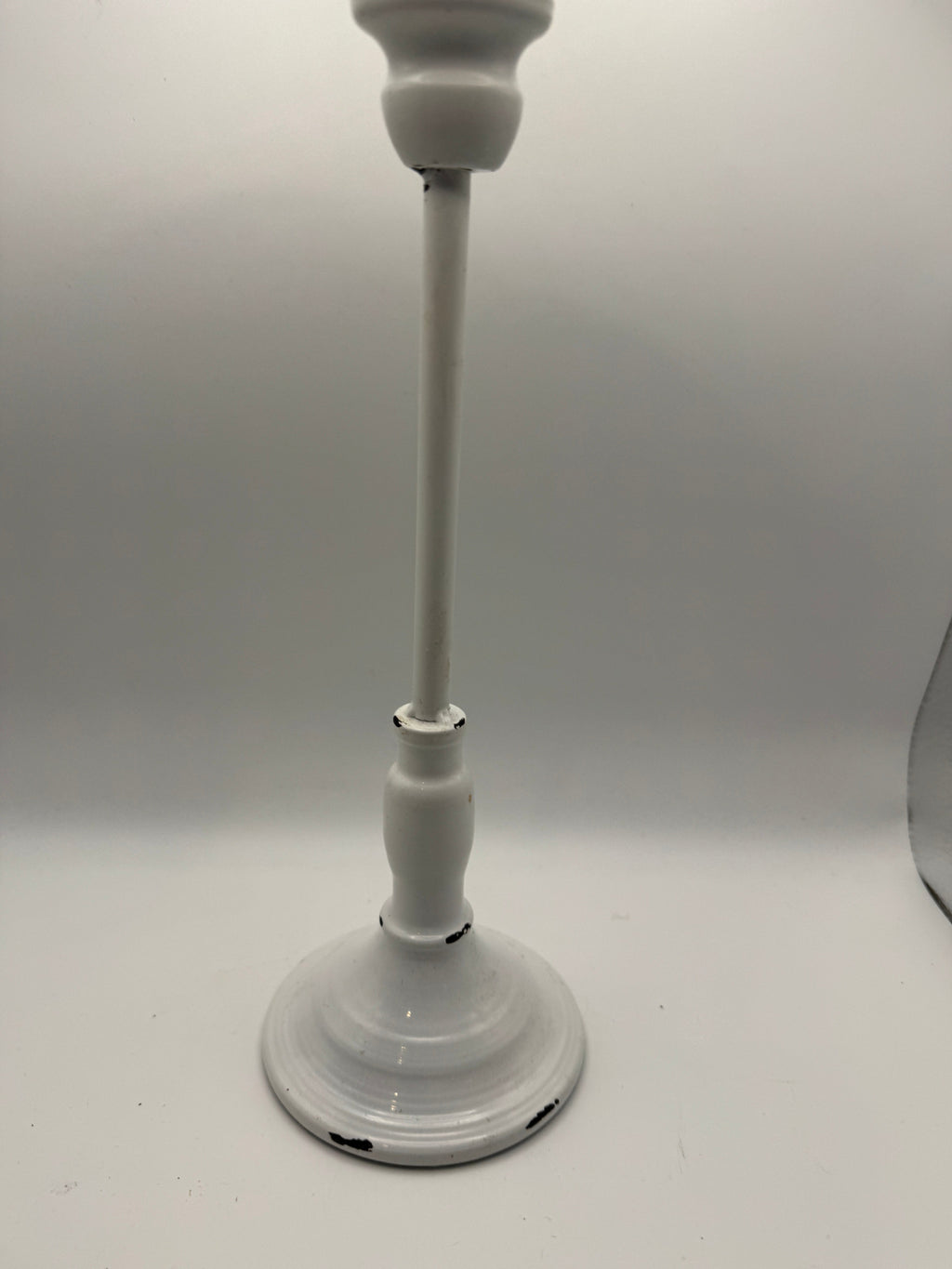 Distressed White Metal Candle Holder (11")