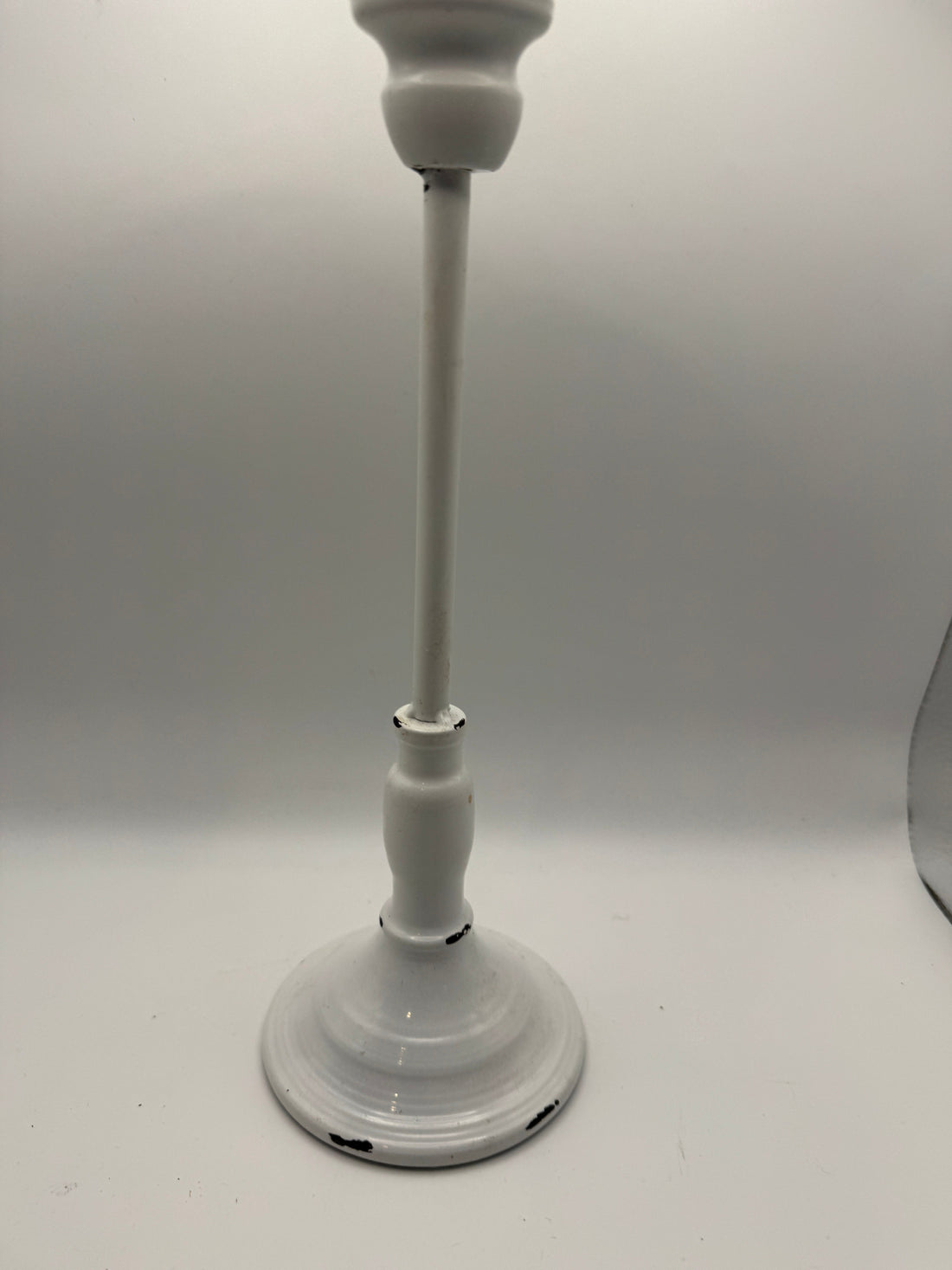 Distressed White Metal Candle Holder (11")