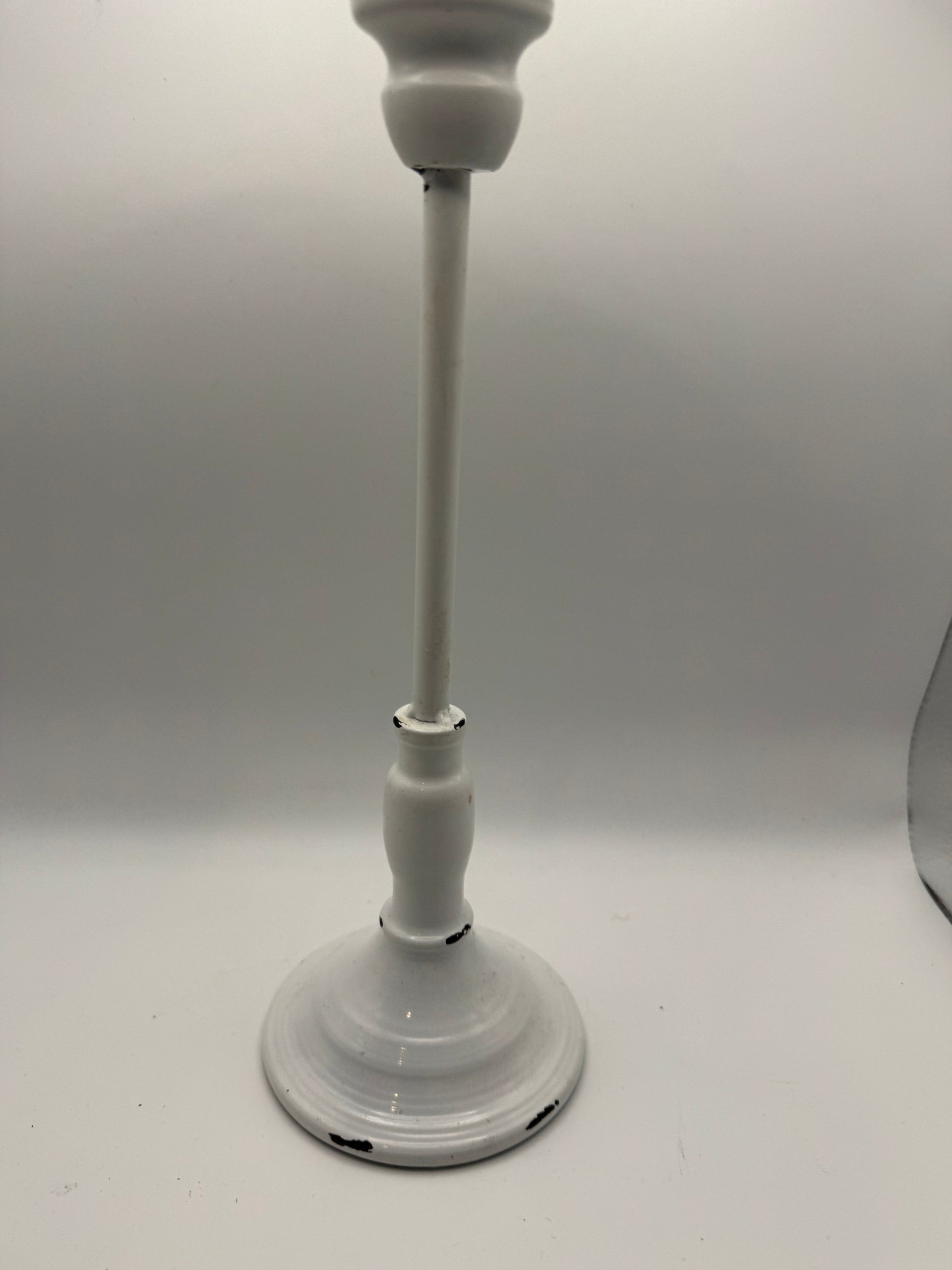Distressed White Metal Candle Holder (11")