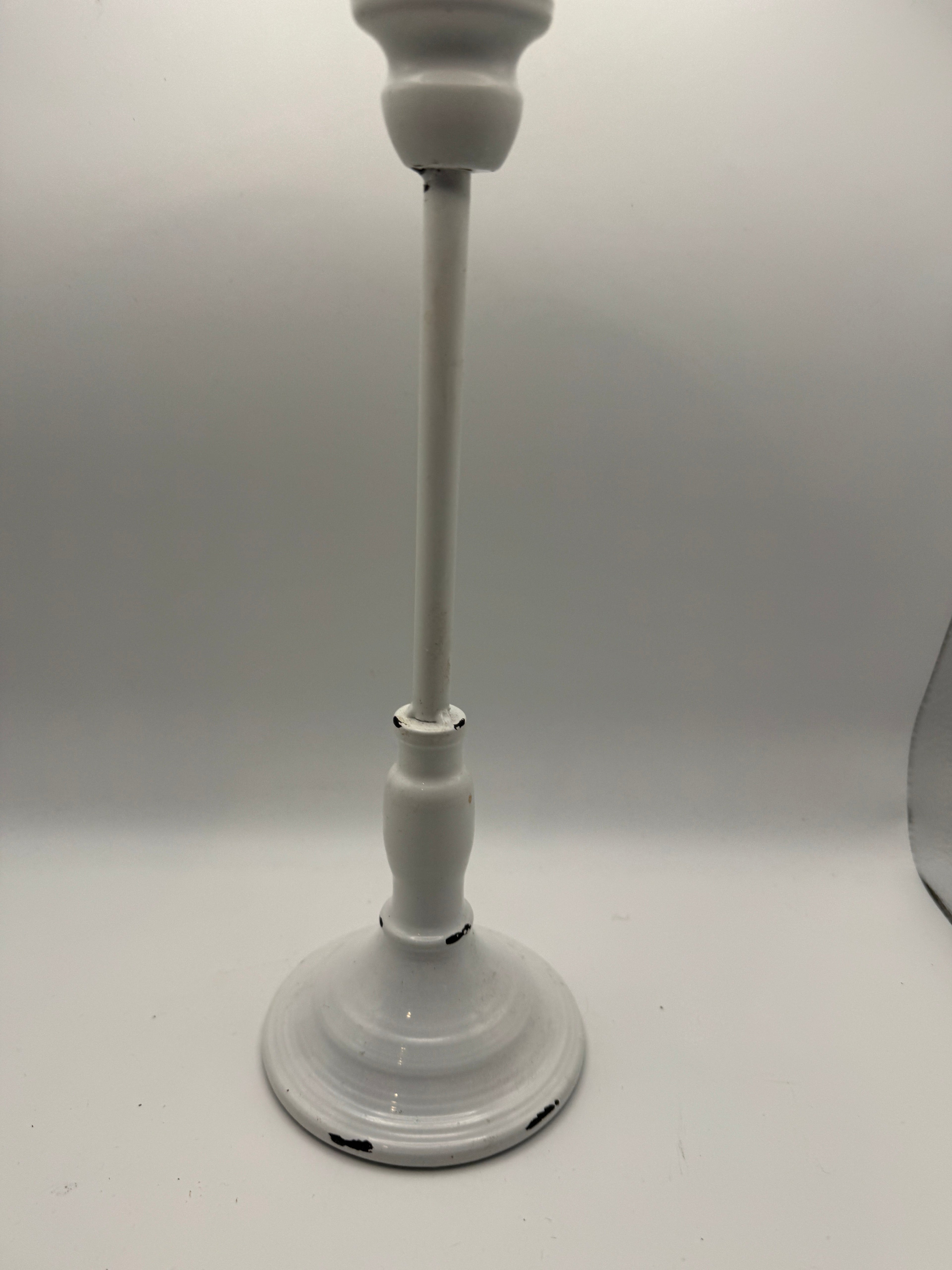 Distressed White Metal Candle Holder (11")