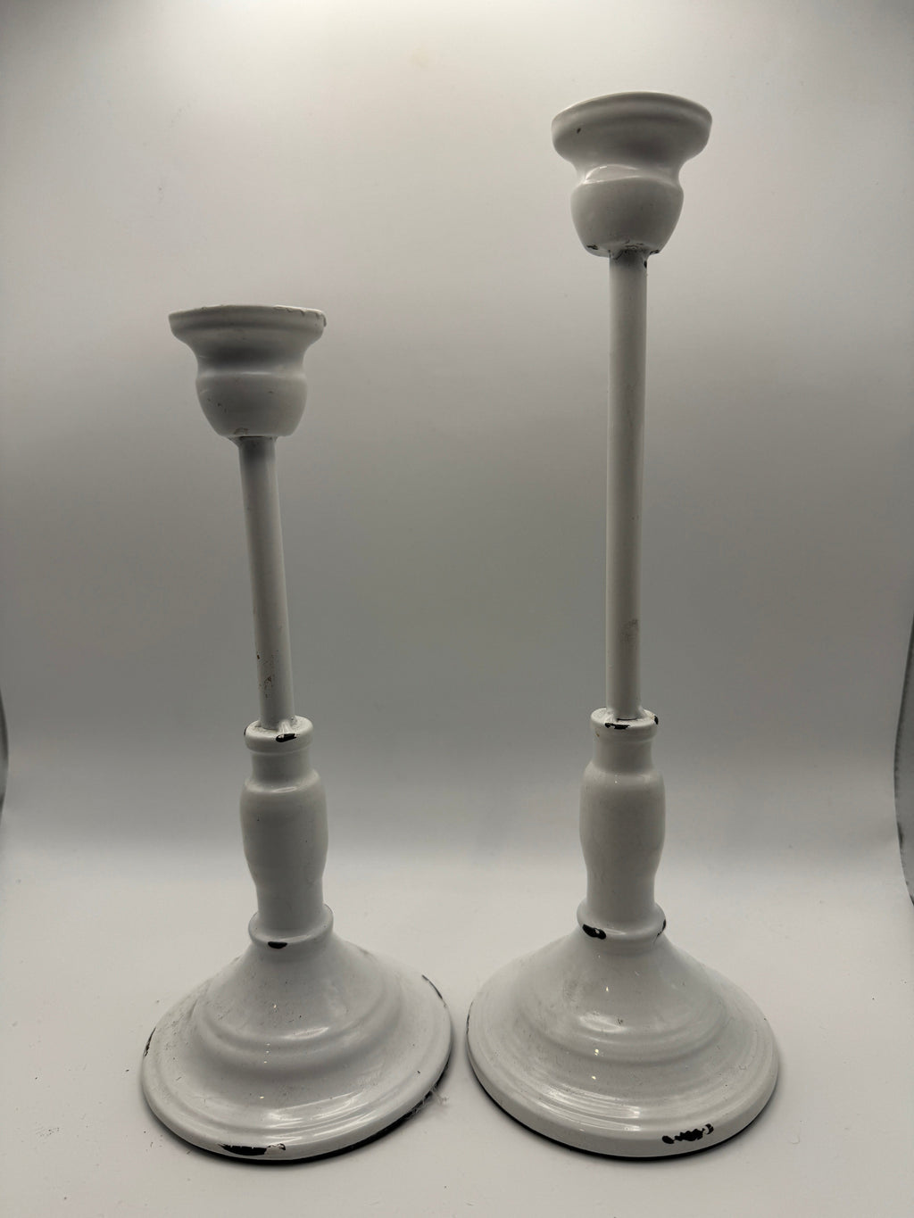 Distressed White Metal Candle Holder (11")