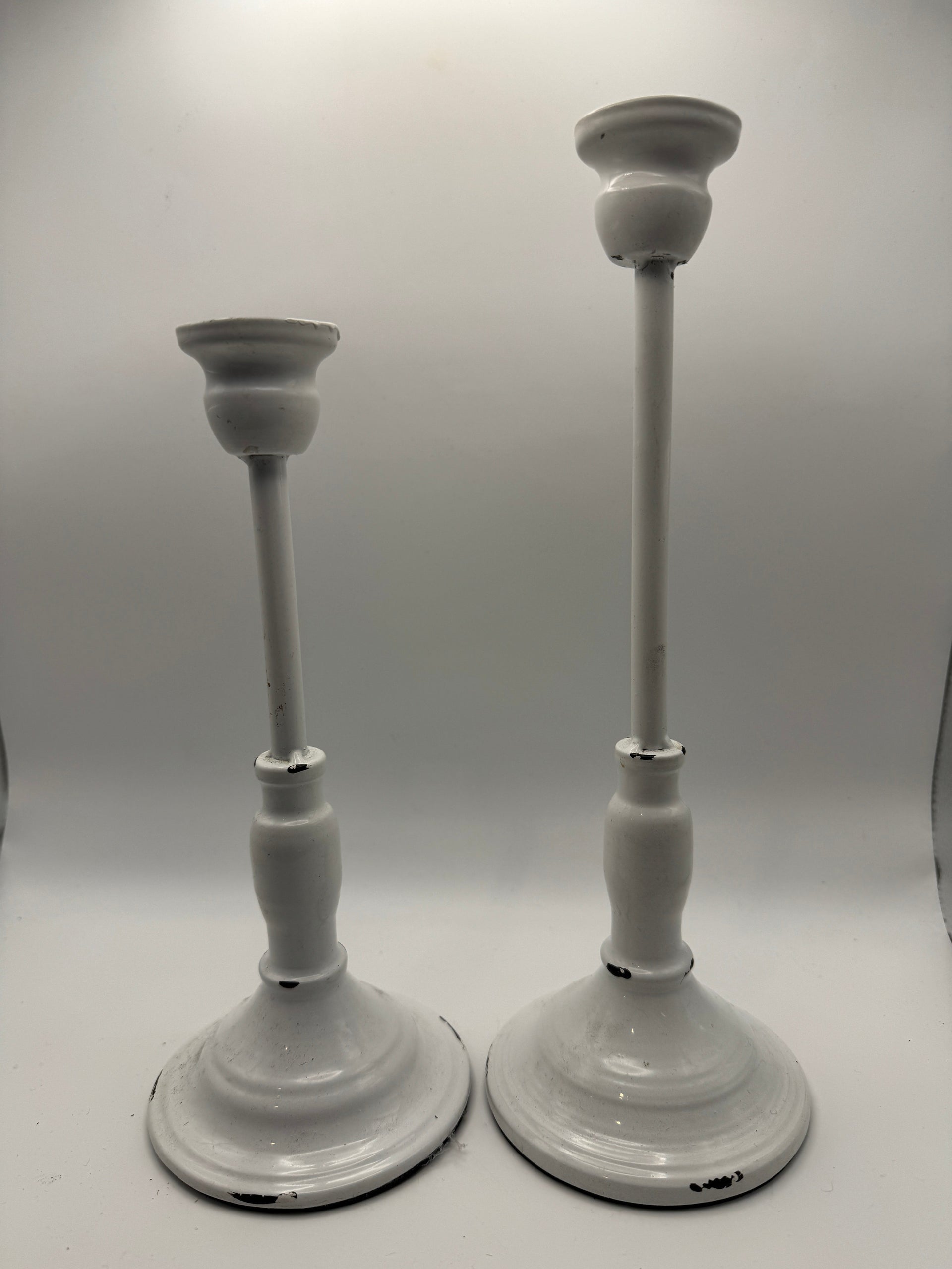 Distressed White Metal Candle Holder (11")