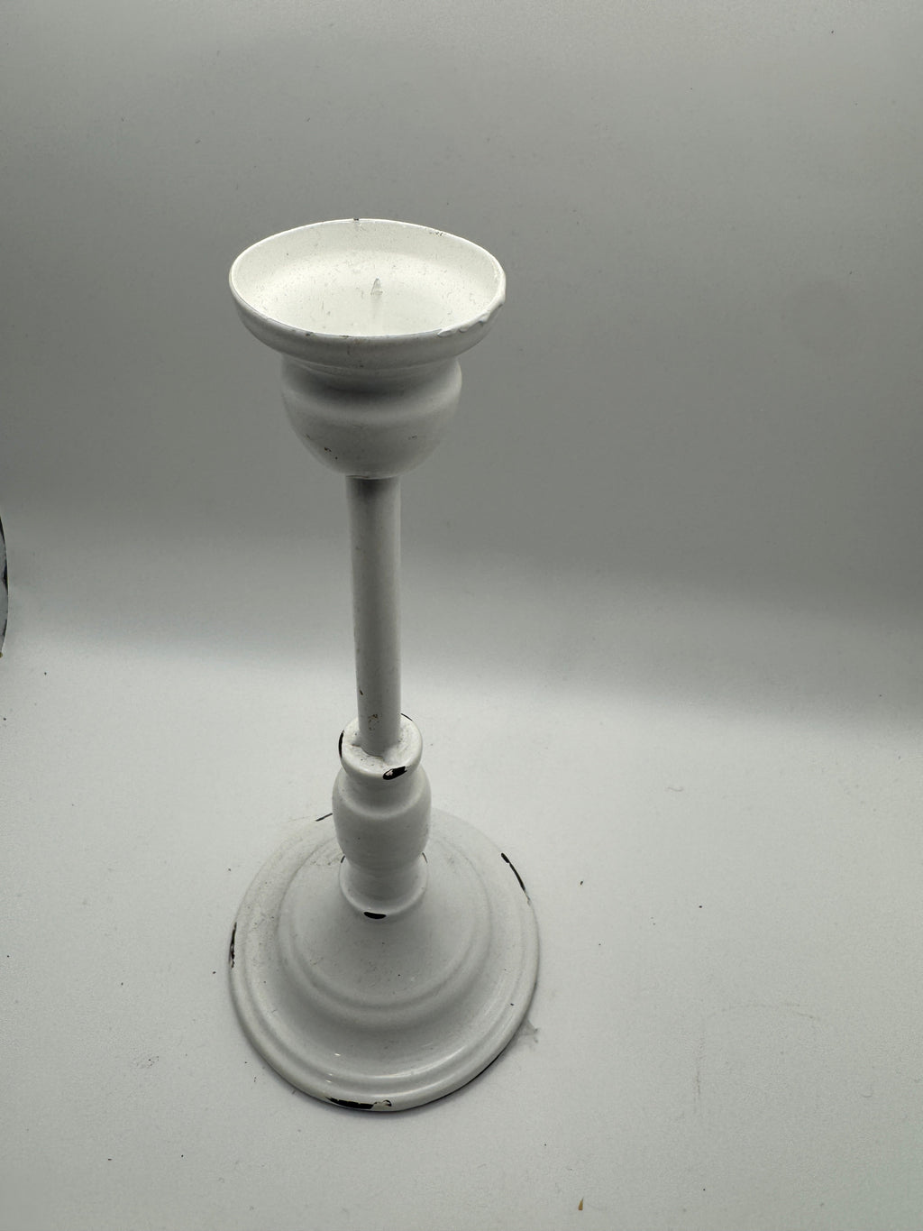 Distressed White Metal Candle Holder (11")