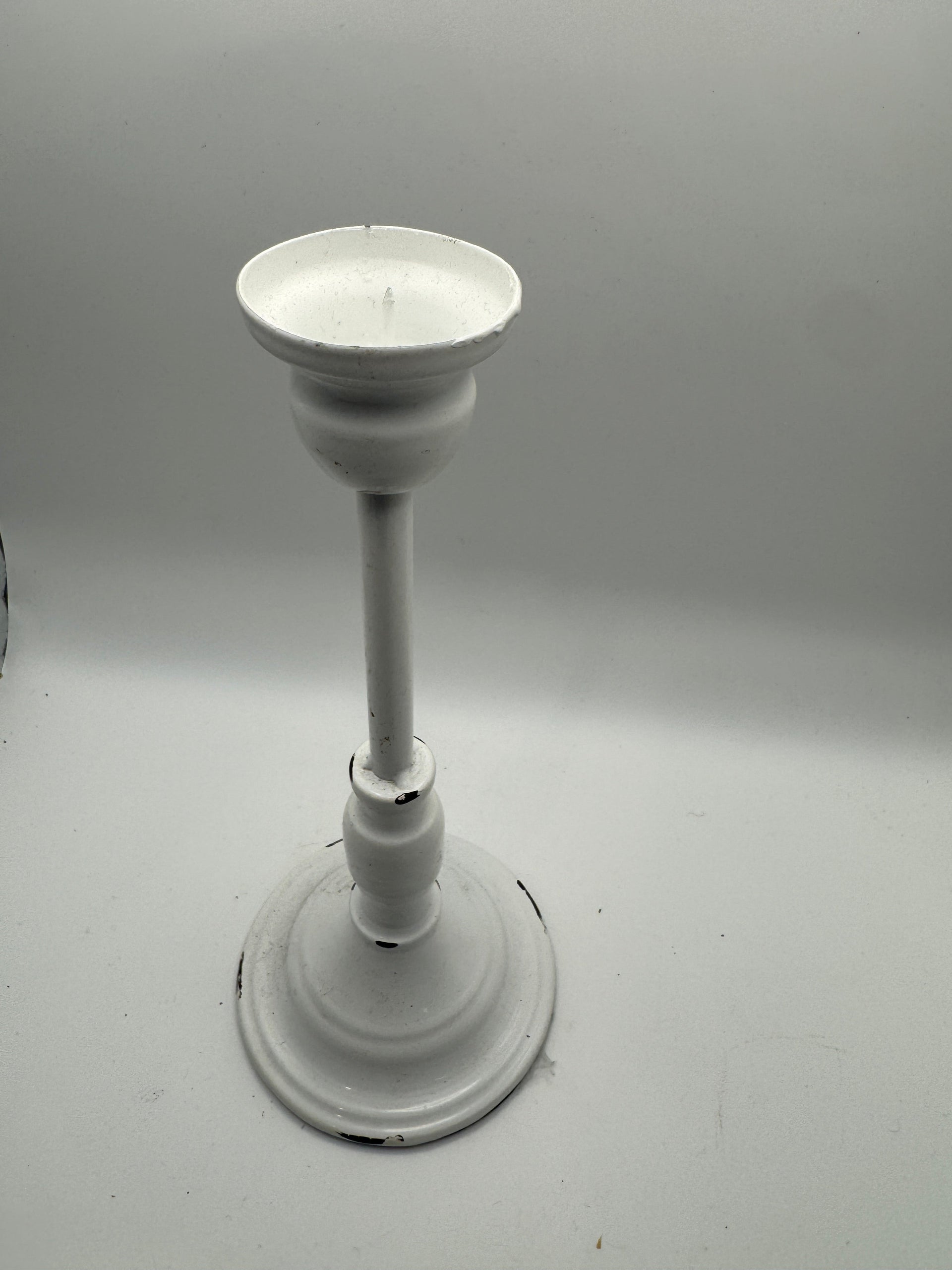 Distressed White Metal Candle Holder (11")