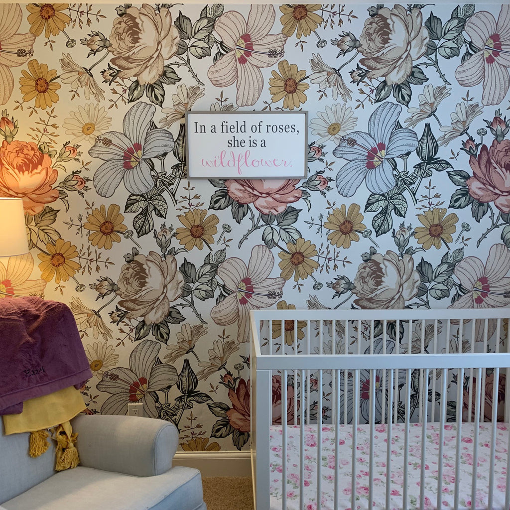 Mila Floral Bohemian Wallpaper in Cream, Orange, and Sage-Green