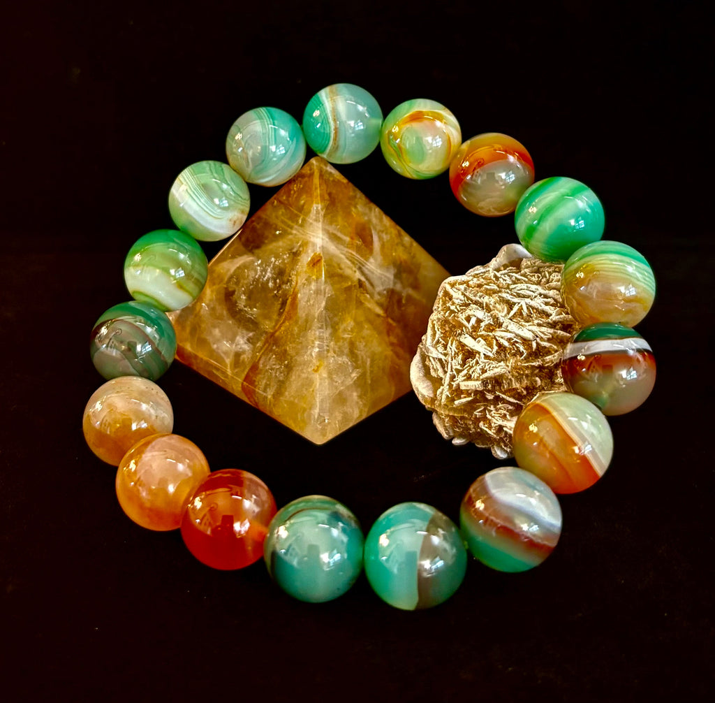 Enchanted Forest Agate Bead Bracelet - Natural Boho Earth Tones
