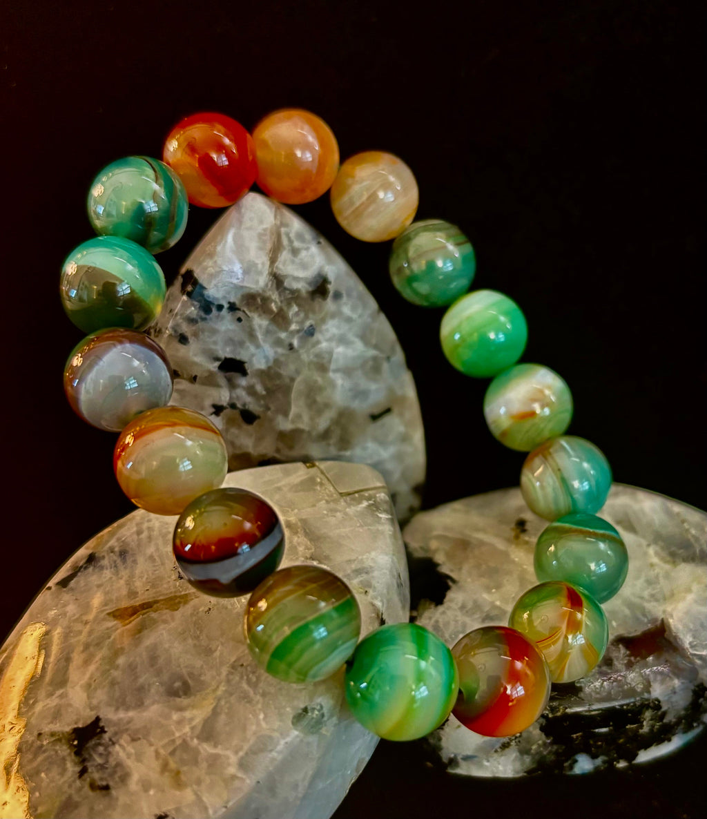 Enchanted Forest Agate Bead Bracelet - Natural Boho Earth Tones