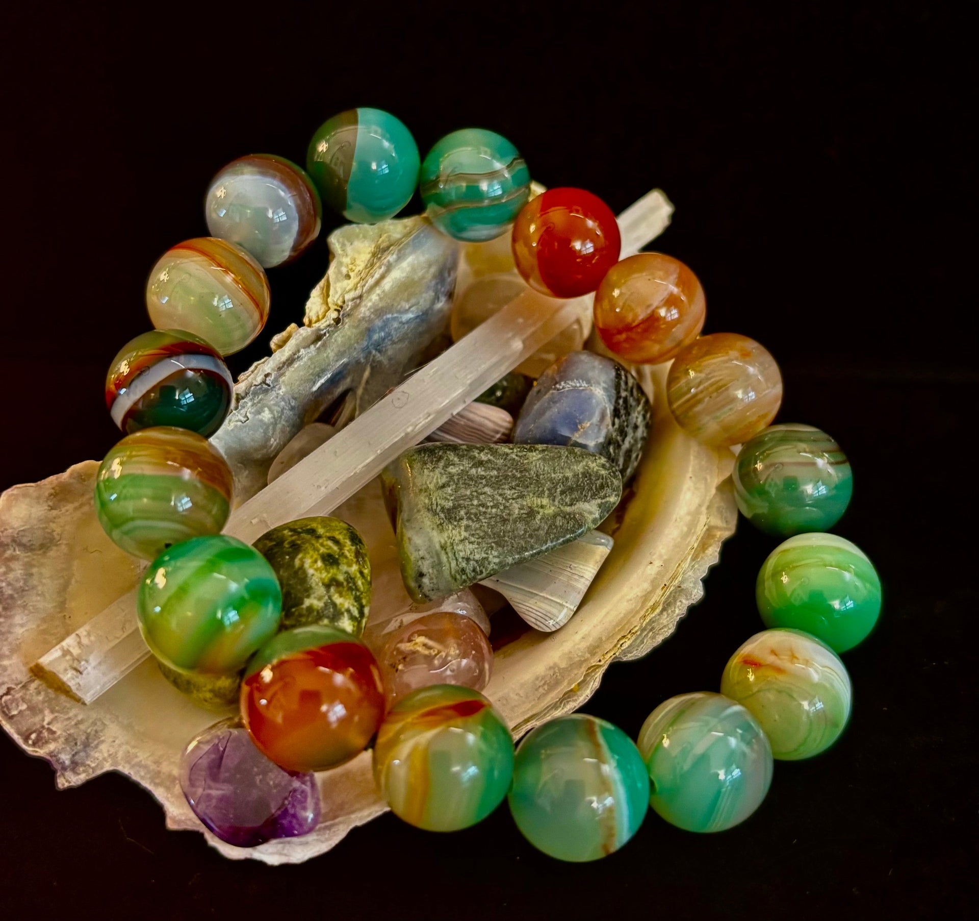 Enchanted Forest Agate Bead Bracelet - Natural Boho Earth Tones