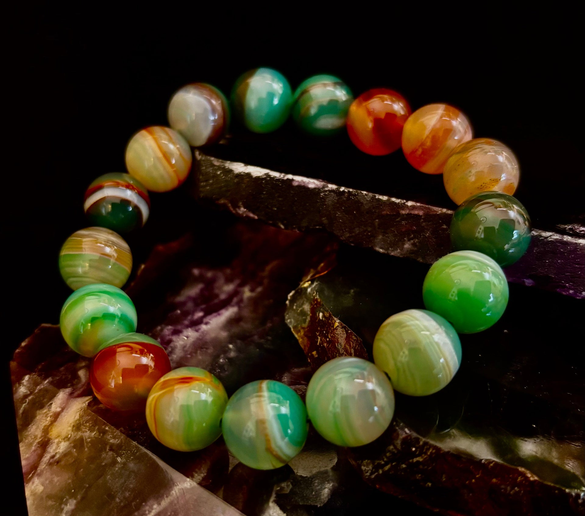 Enchanted Forest Agate Bead Bracelet - Natural Boho Earth Tones