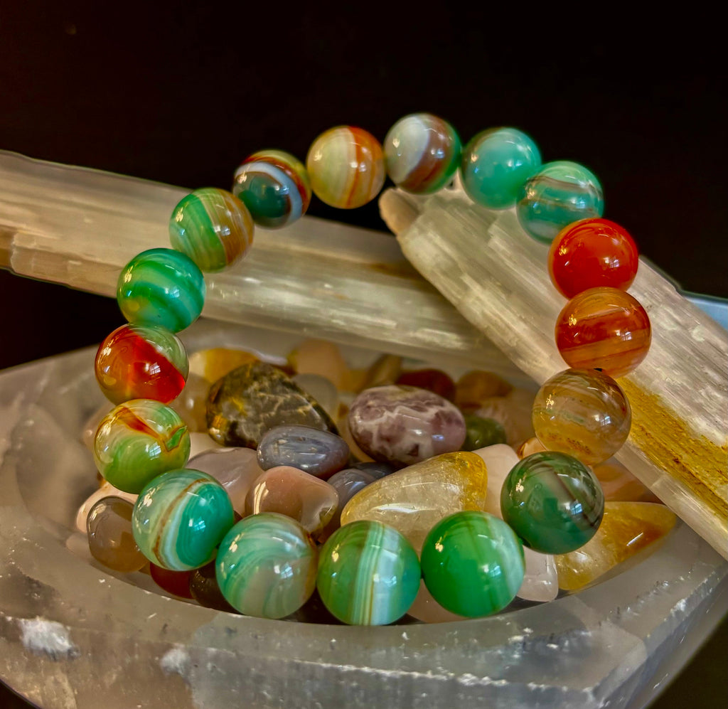 Enchanted Forest Agate Bead Bracelet - Natural Boho Earth Tones