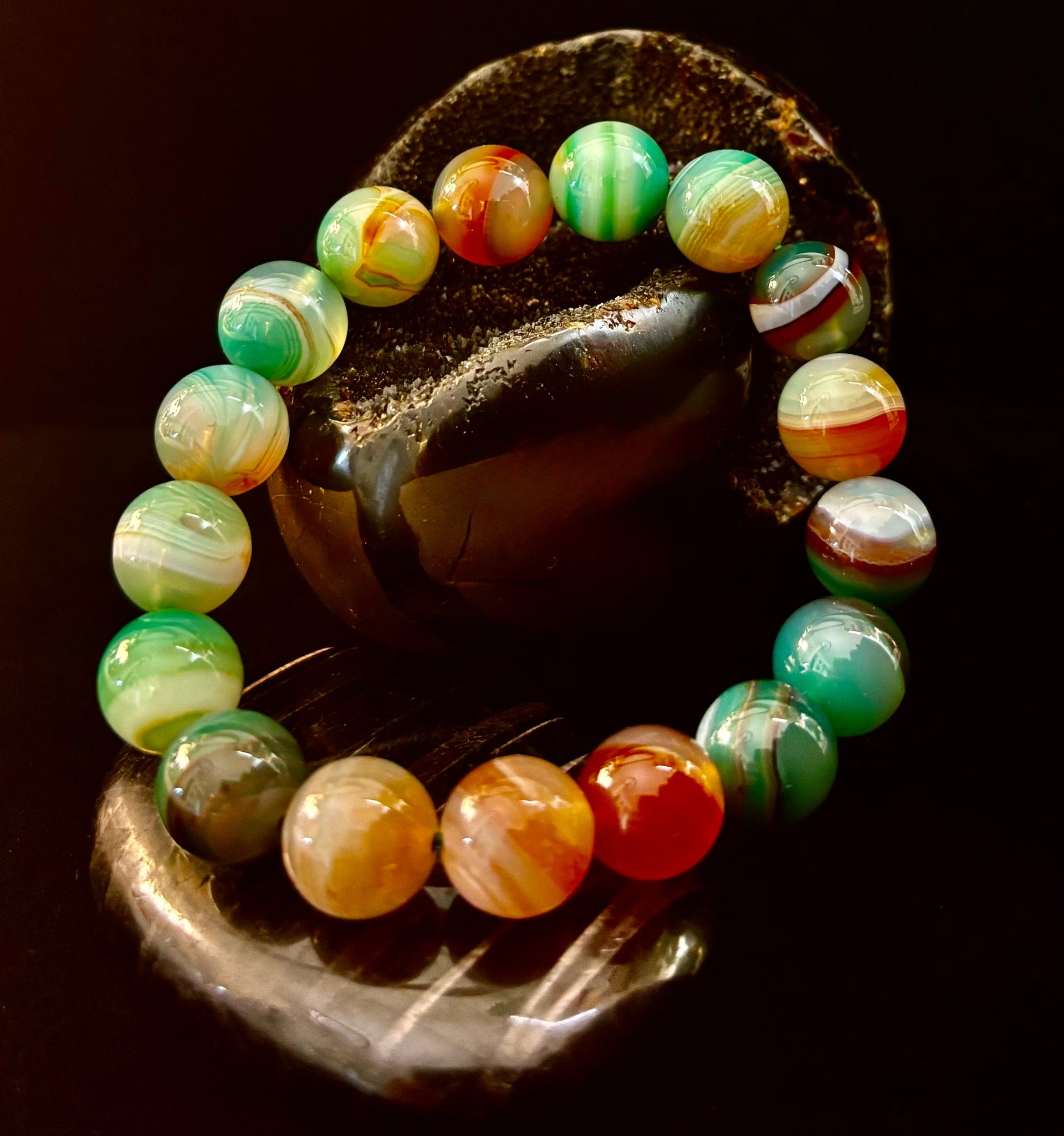 Enchanted Forest Agate Bead Bracelet - Natural Boho Earth Tones