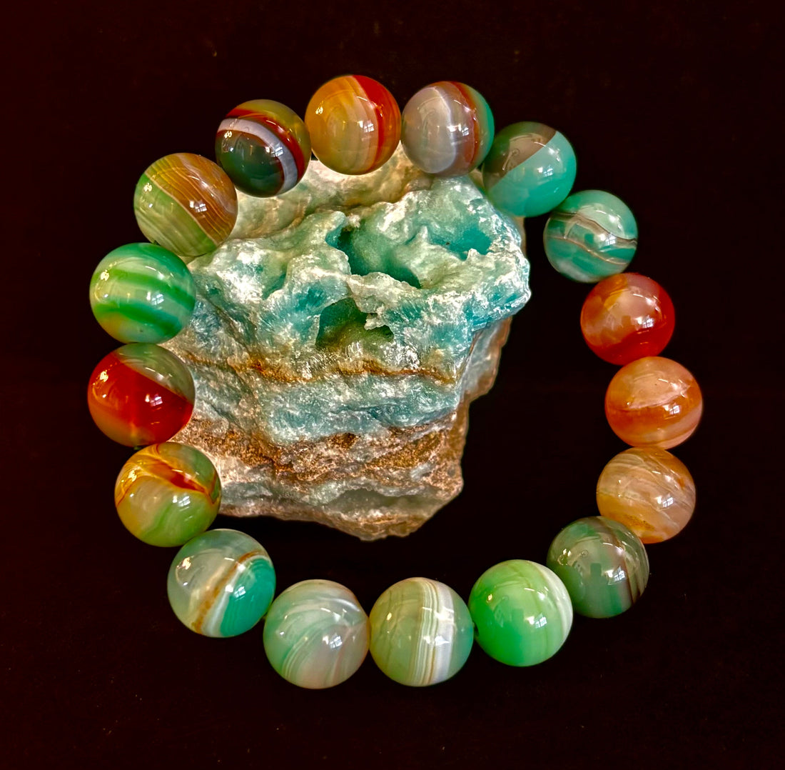 Enchanted Forest Agate Bead Bracelet - Natural Boho Earth Tones
