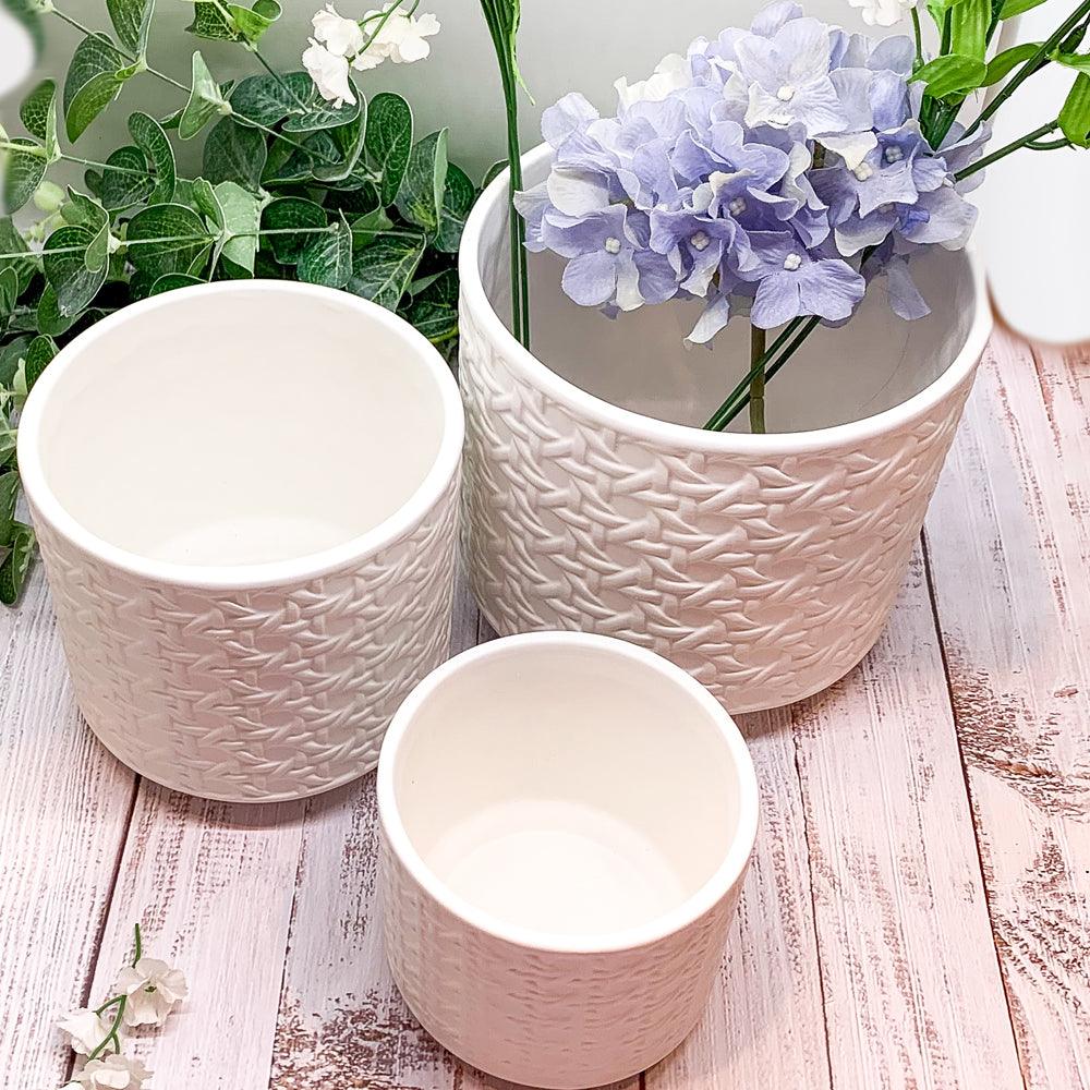 White Textured Webbing Ceramic Planters Set of Three - Image 10