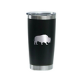 Matte black 20oz stainless steel tumbler with silver branding and magnetic lid
