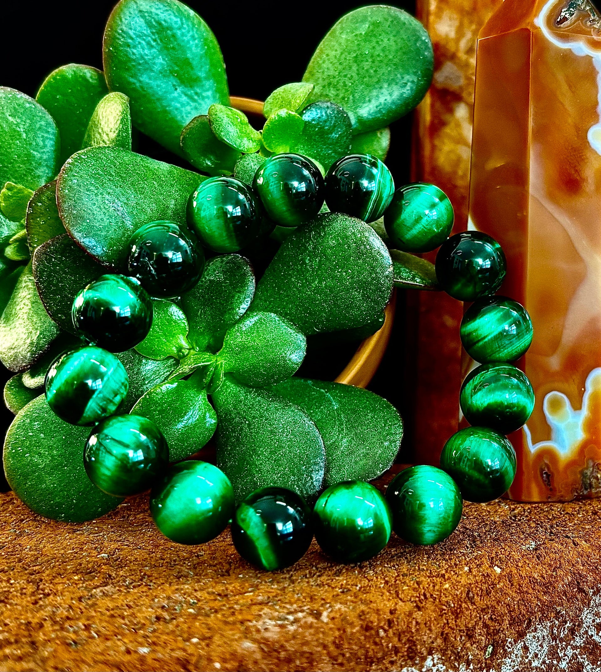 Green Tiger Eye Gemstone Statement Stretch Bracelet