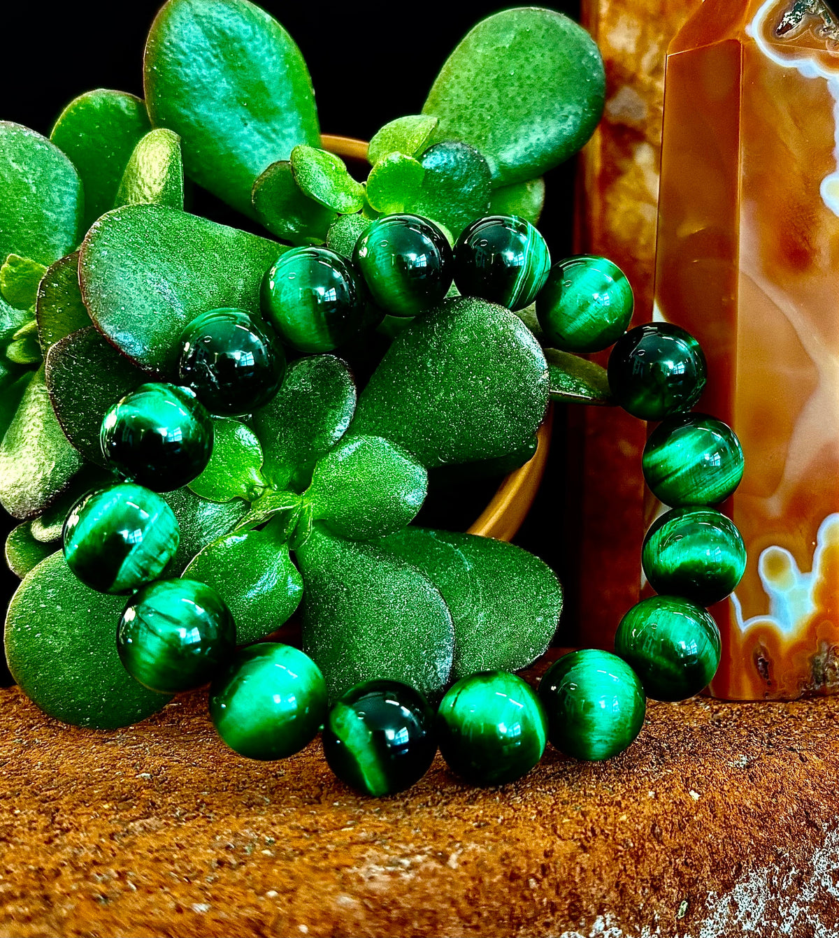 Green Tiger Eye Gemstone Statement Stretch Bracelet