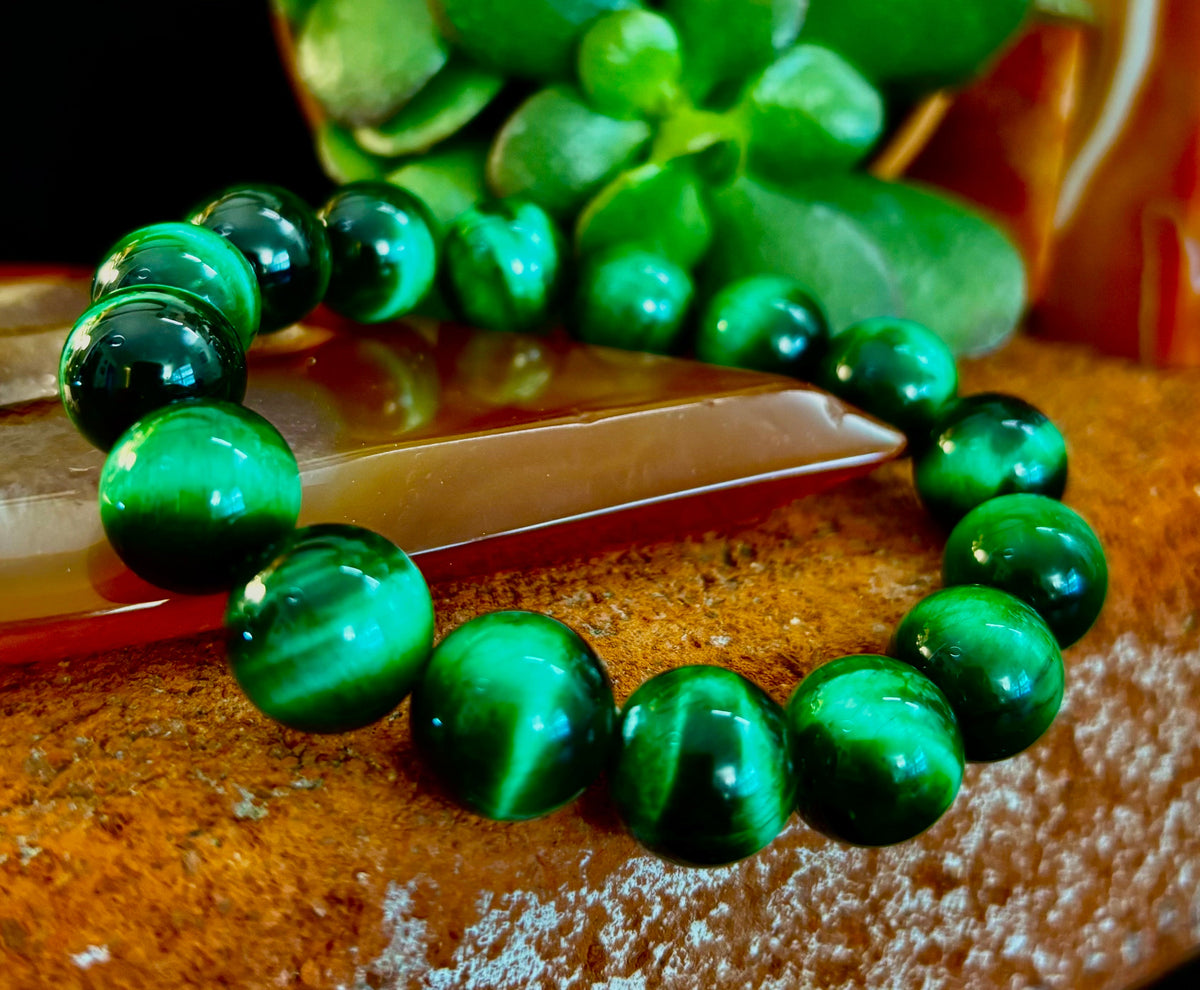 Green Tiger Eye Gemstone Statement Stretch Bracelet