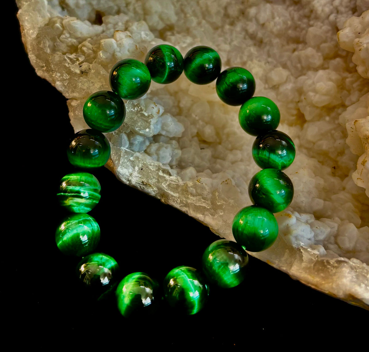 Green Tiger Eye Gemstone Statement Stretch Bracelet