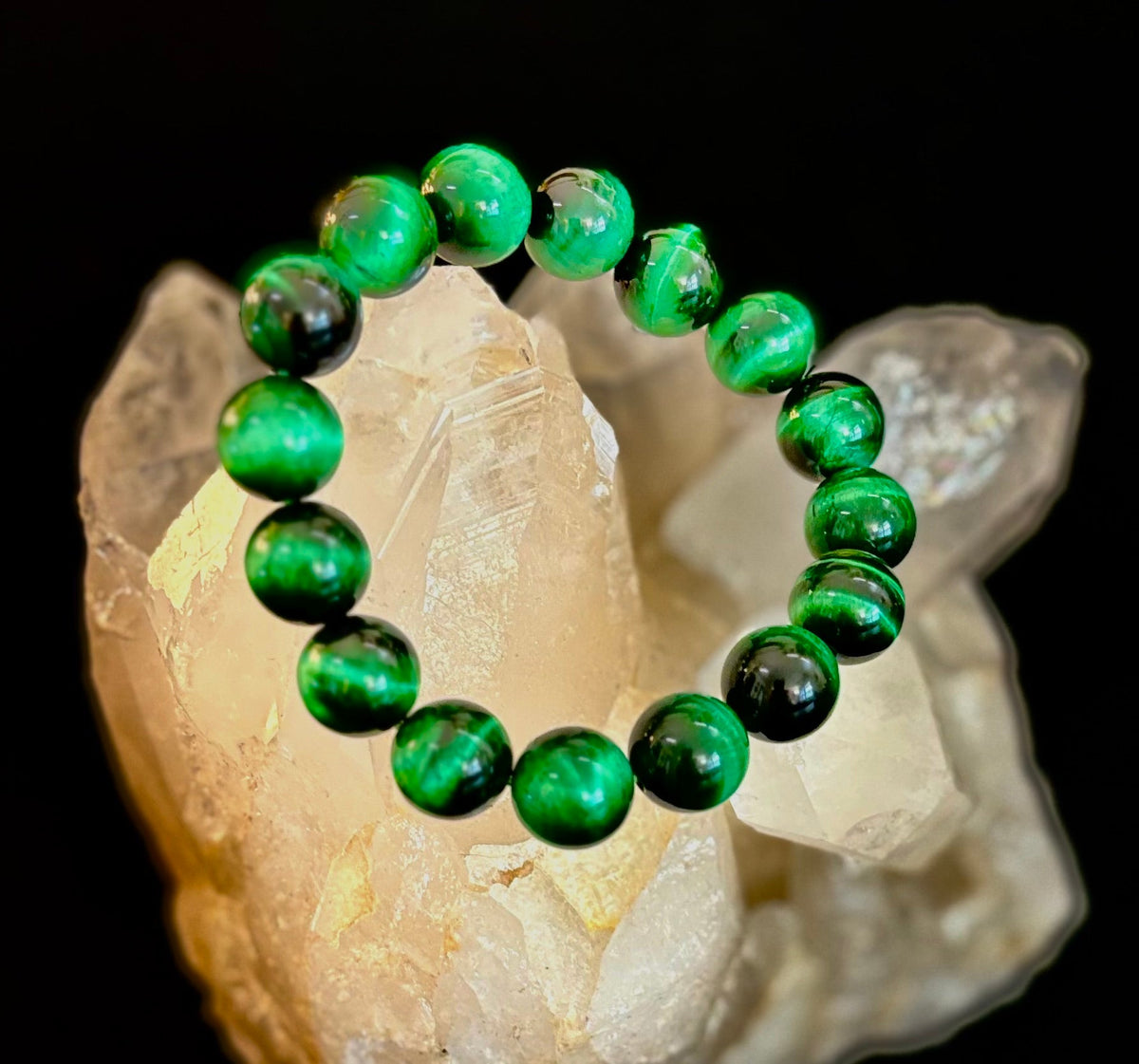 Green Tiger Eye Gemstone Statement Stretch Bracelet